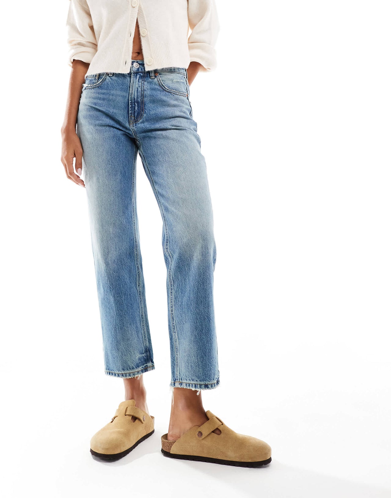 Stradivarius cropped jean in medium blue