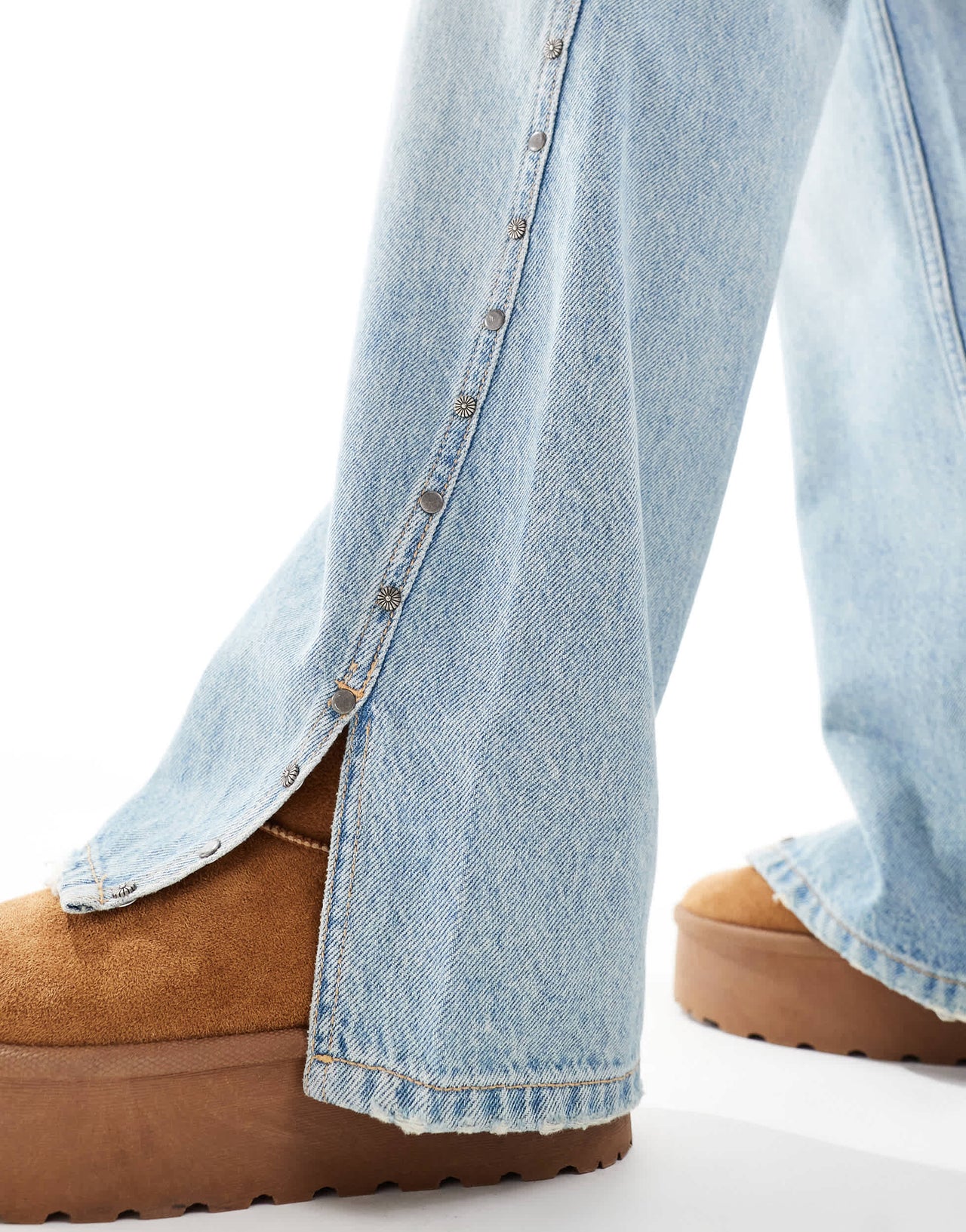 Stradivarius straight leg jeans with studs in light blue