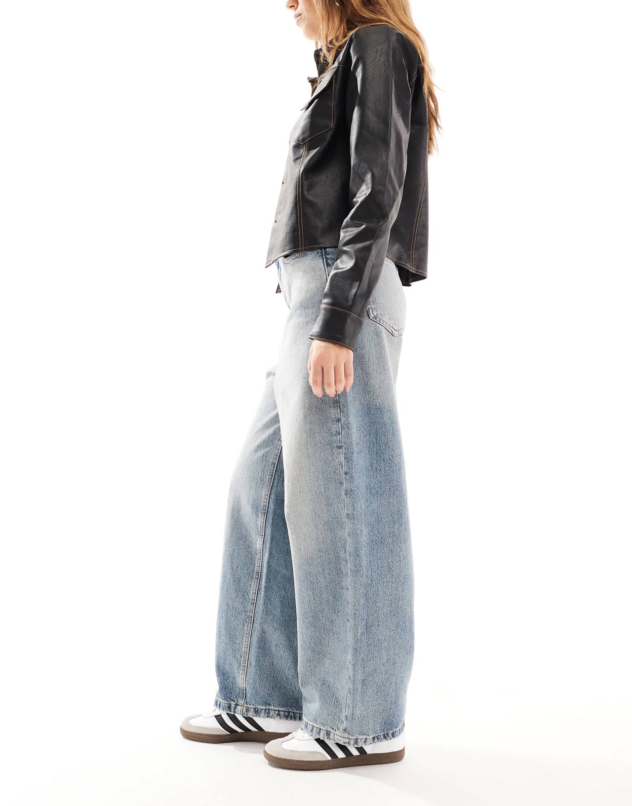 ONLY Lafayette mid waist wide leg jeans in stained vintage blue