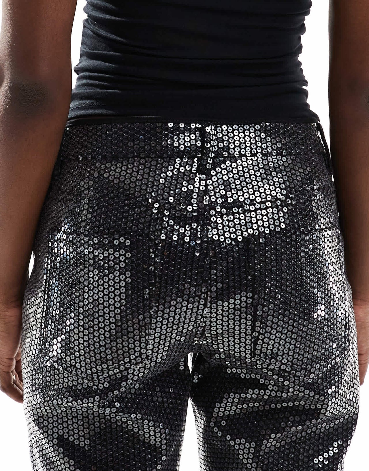 ONLY Jaci mid waist straight leg jeans in black sequin