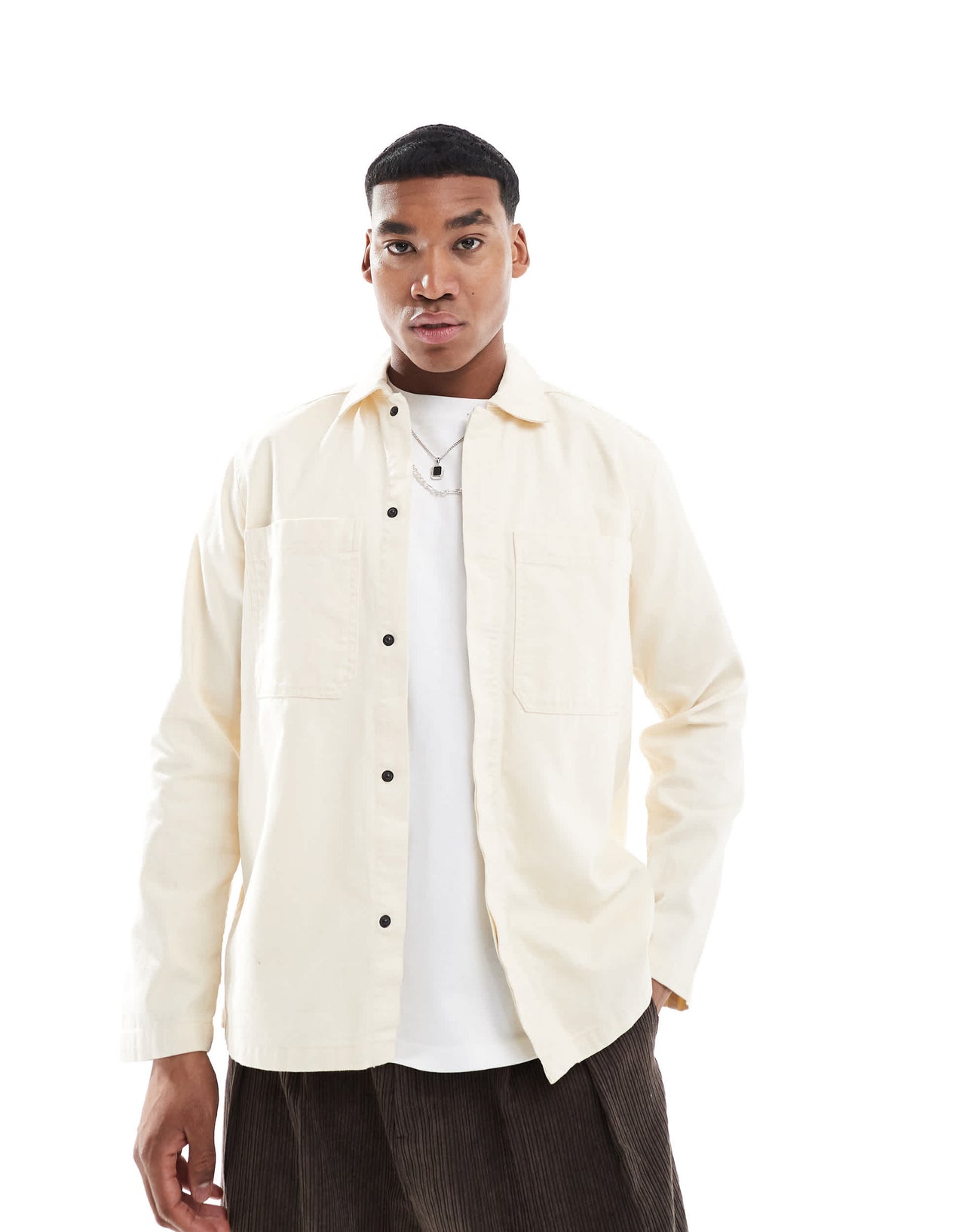ONLY & SONS canvas utility overshirt in ecru