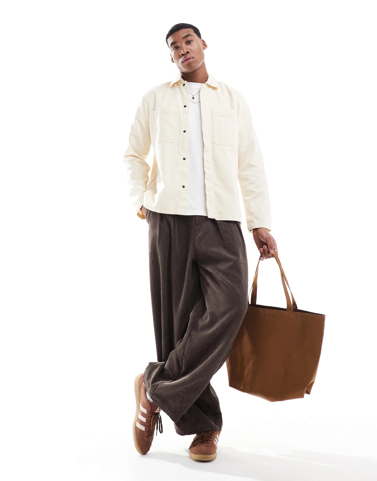 ONLY & SONS canvas utility overshirt in ecru