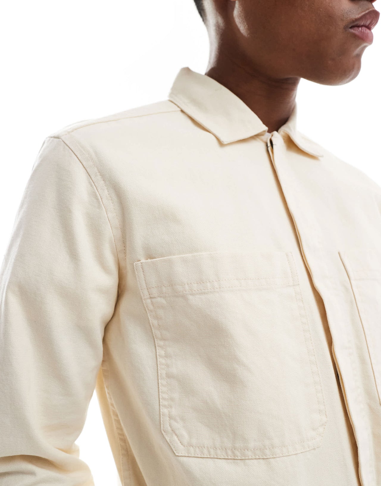 ONLY & SONS canvas utility overshirt in ecru