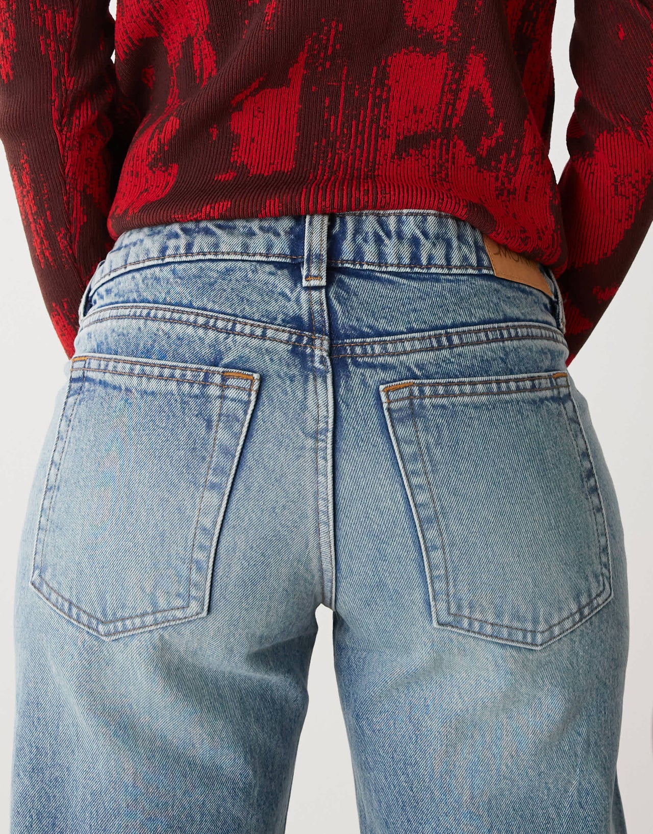 Monki Imoo low waisted wide fit jeans in mid blue