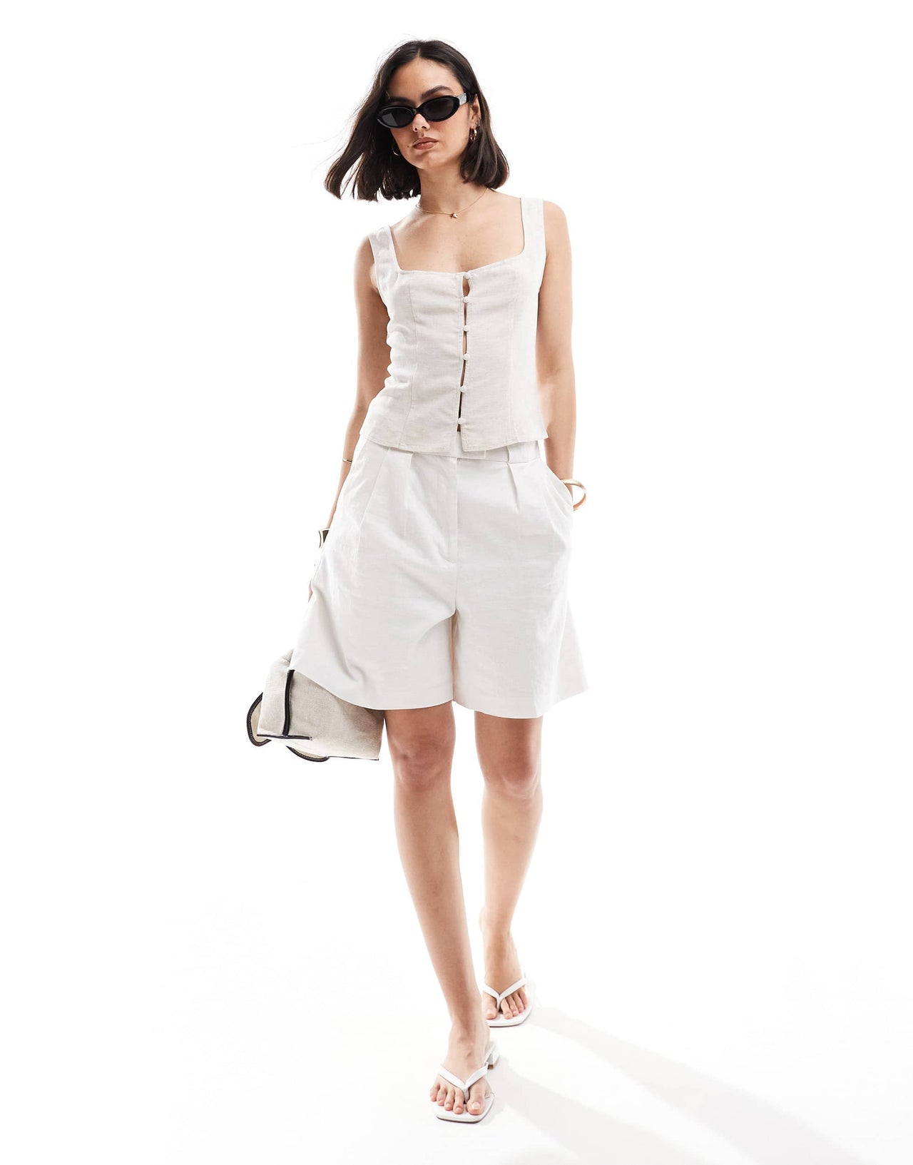 ASOS DESIGN linen blend  waistcoat in ivory