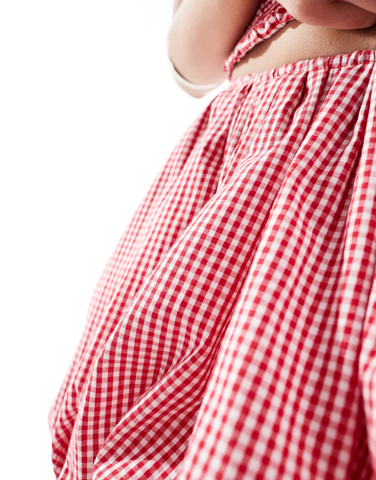 Amy Lynn Claudia ultra mini puffball skirt co-ord in red and white gingham