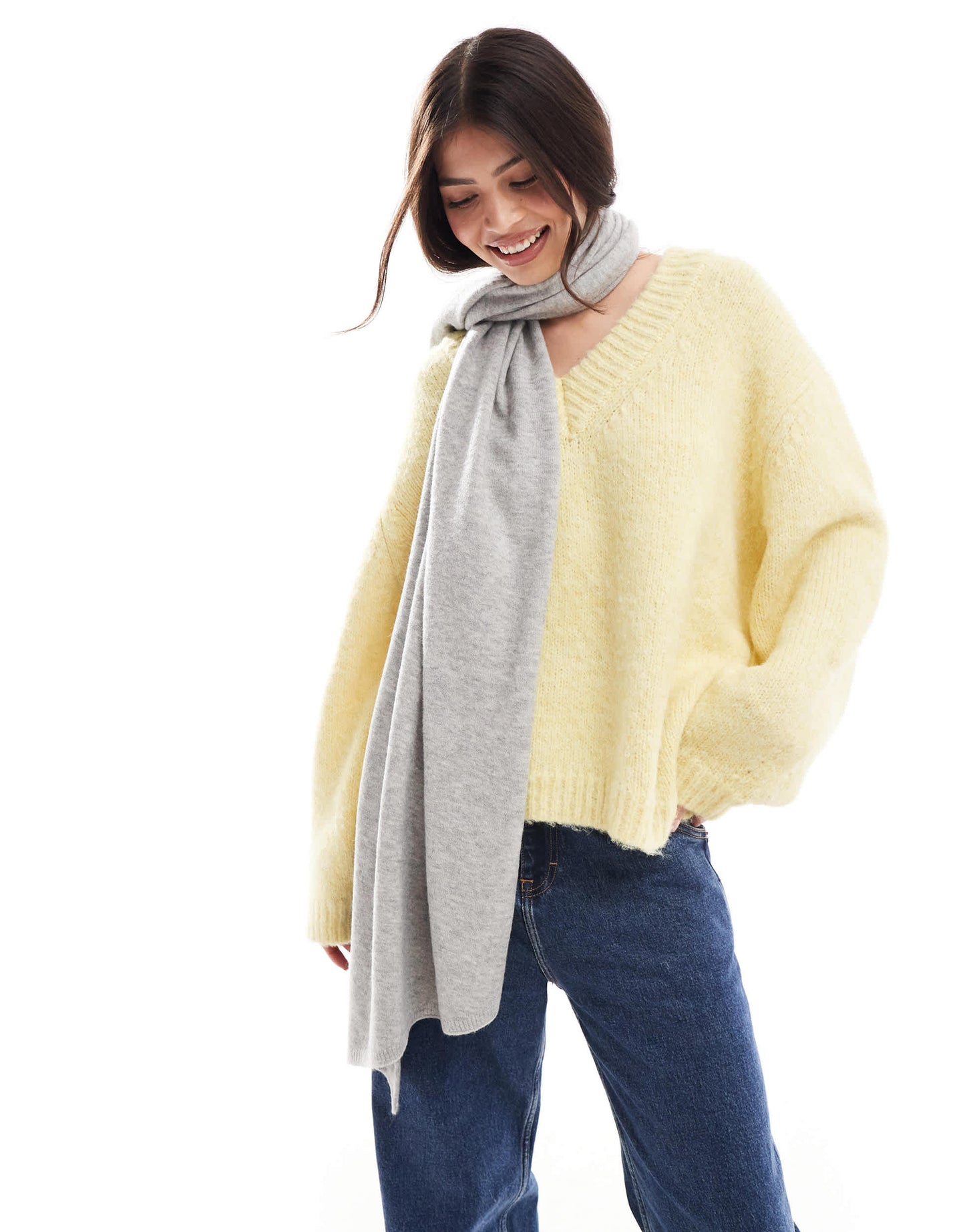 ASOS DESIGN lightweight knitted scarf in grey marl