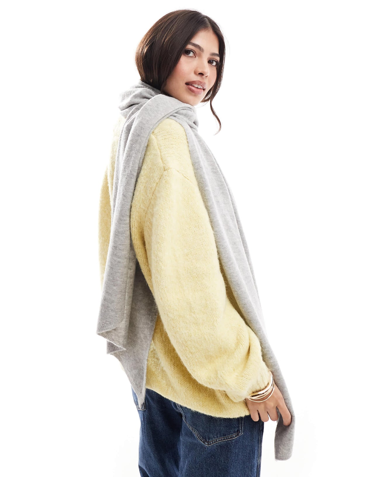 ASOS DESIGN lightweight knitted scarf in grey marl