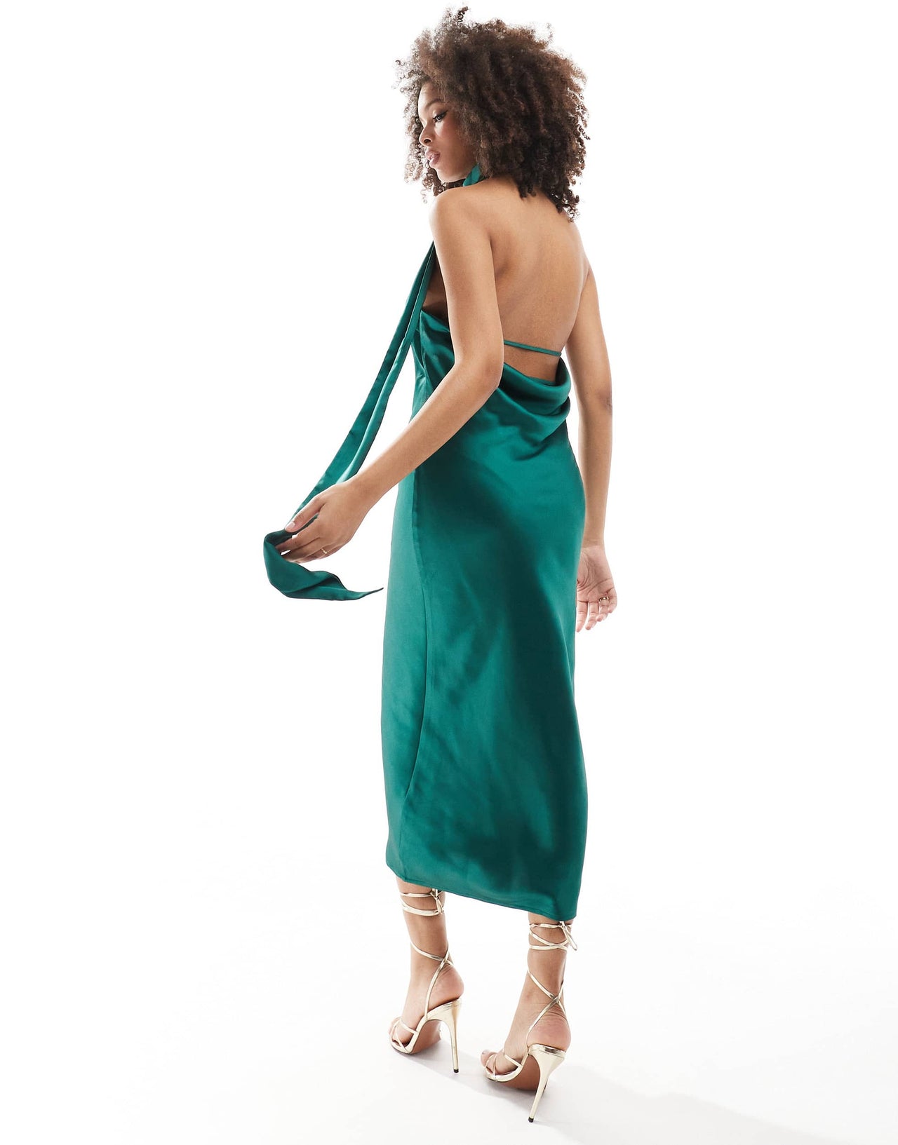 Pretty Lavish satin scarf midaxi dress in emerald