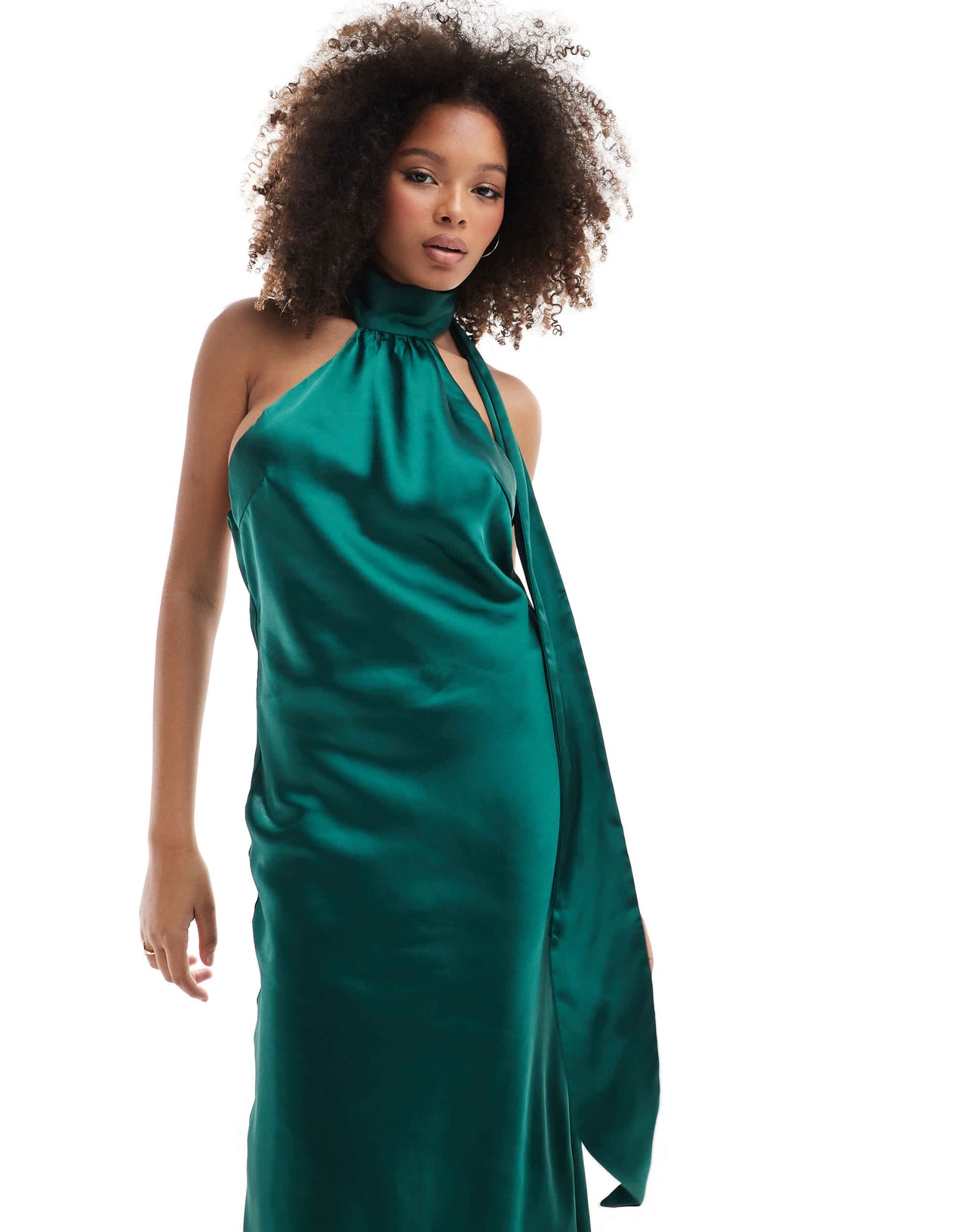 Pretty Lavish satin scarf midaxi dress in emerald