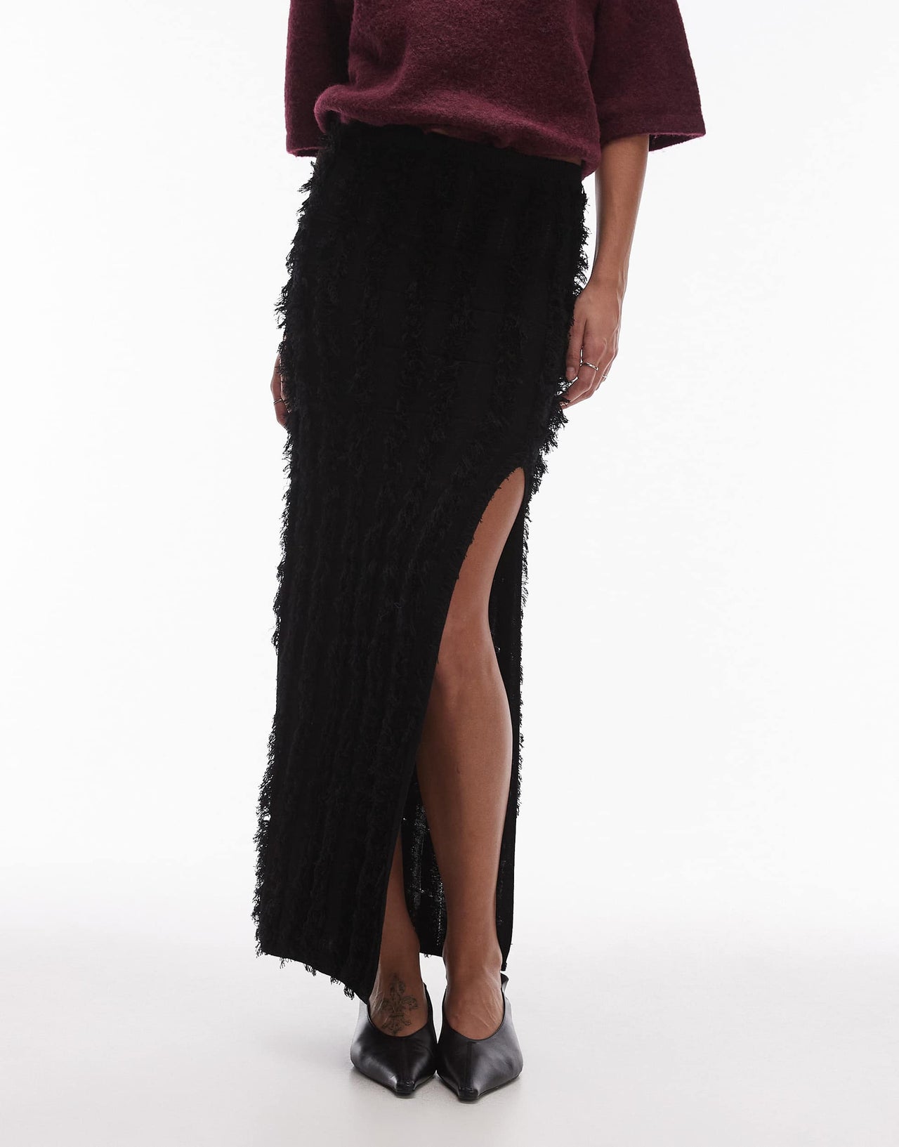 Topshop knitted textured maxi skirt in black