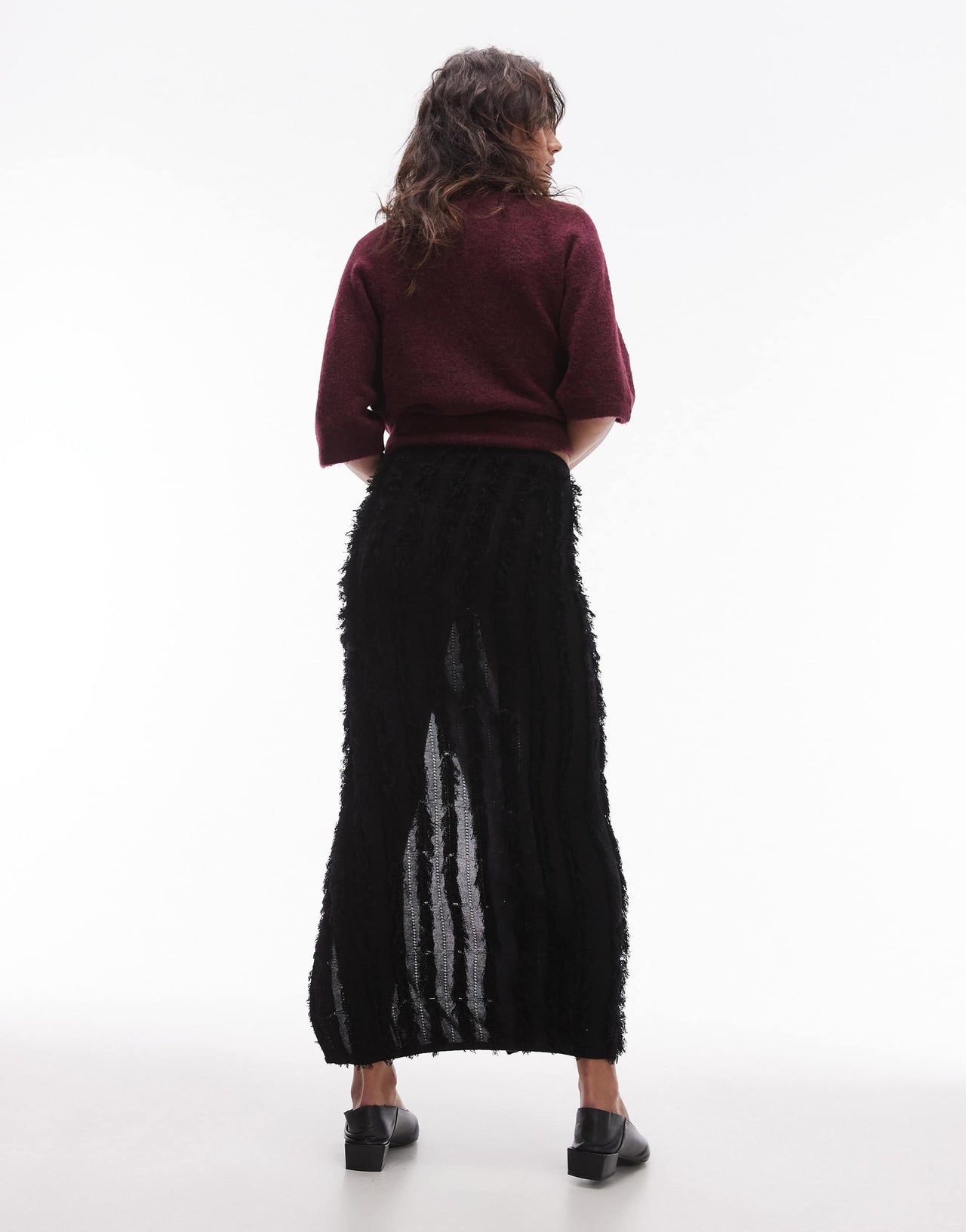 Topshop knitted textured maxi skirt in black