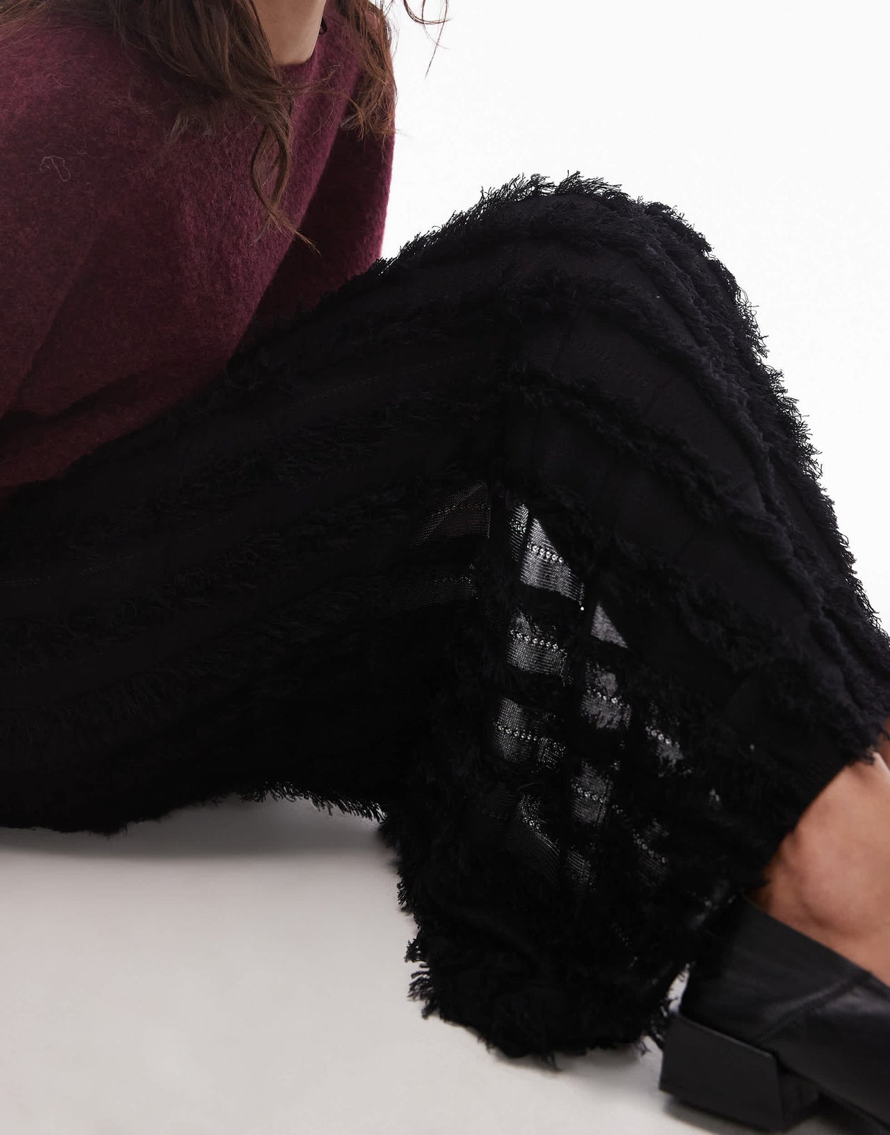 Topshop knitted textured maxi skirt in black