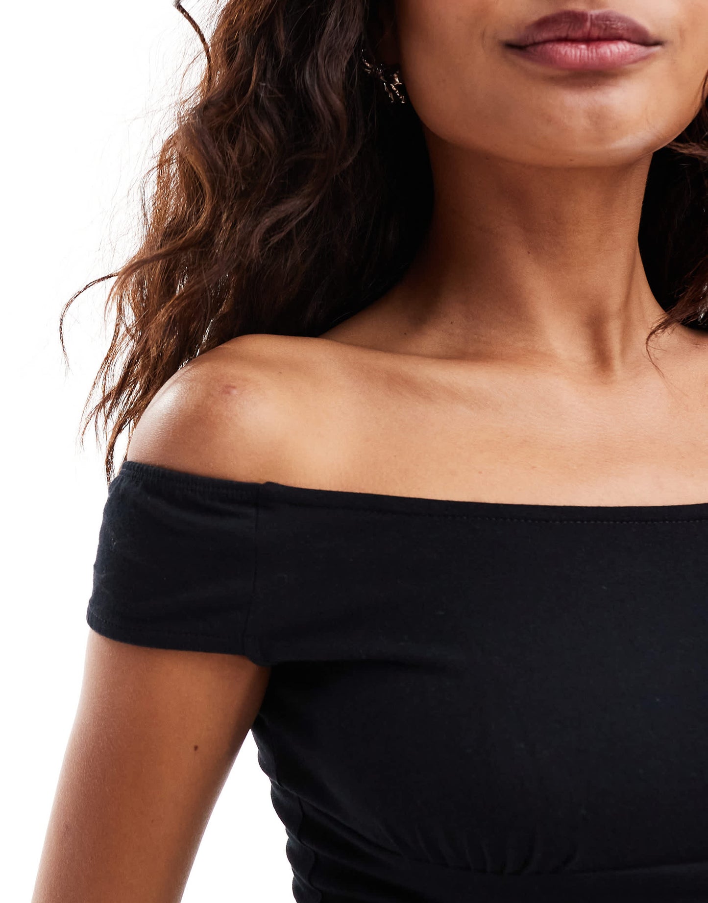 Motel yael off-shoulder mini dress in black and ecru