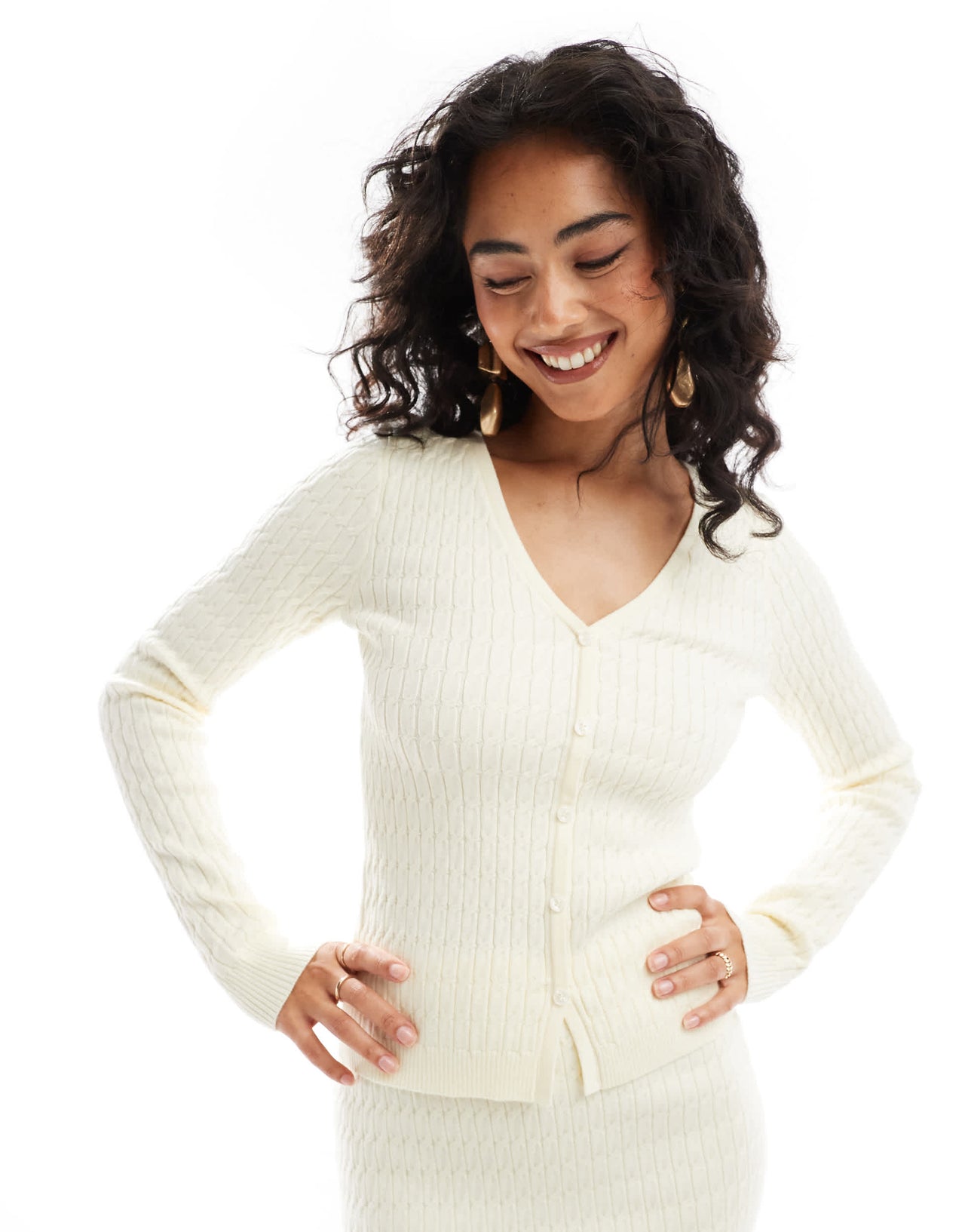 Pretty Lavish cable knit cardigan co-ord in cream