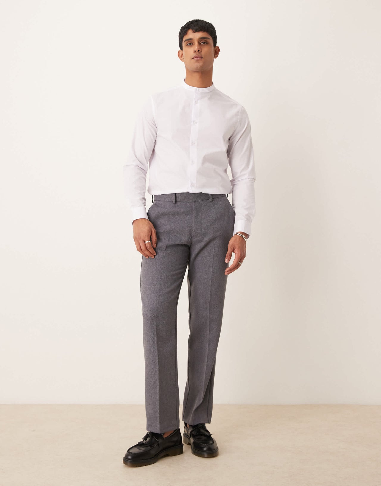 ASOS DESIGN smart wool mix straight leg trousers in light grey twill