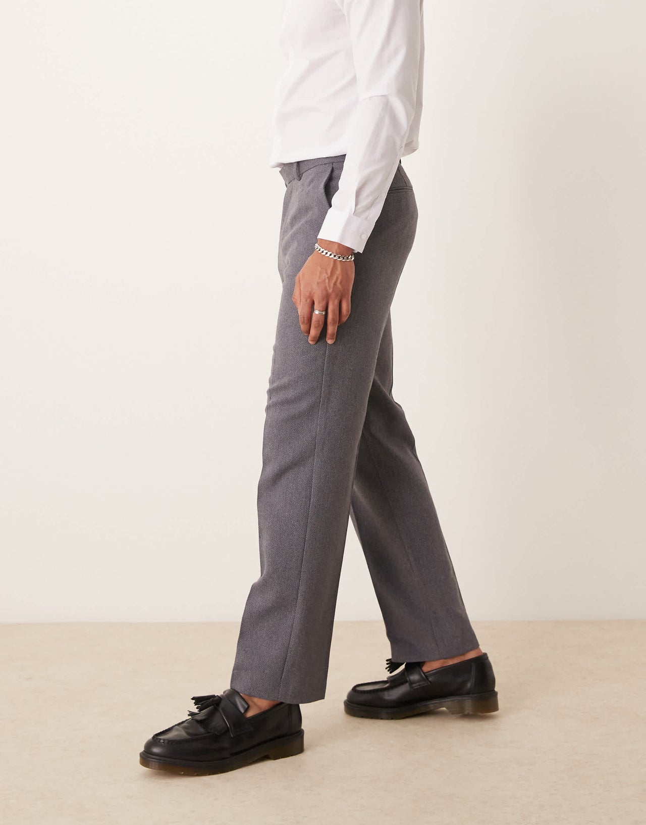 ASOS DESIGN smart wool mix straight leg trousers in light grey twill
