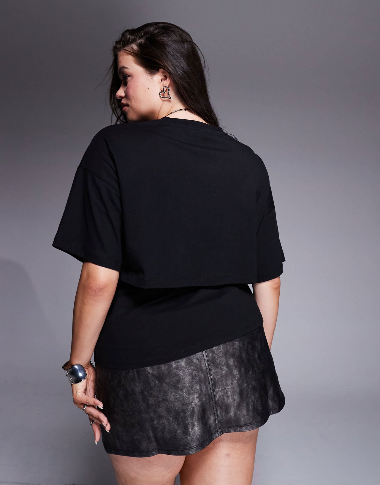 ASOS DESIGN Curve double layer corset waist tee with rock graphic in black