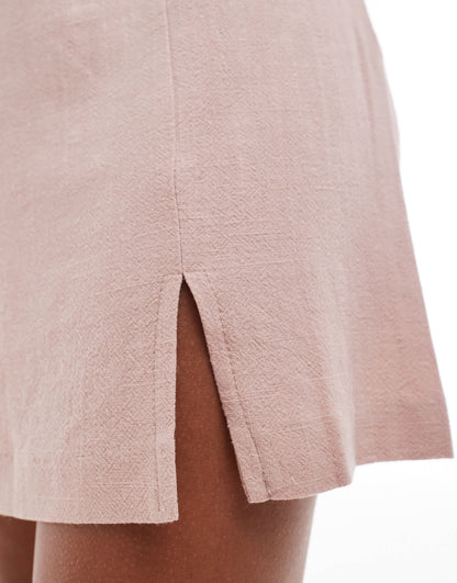 Miss Selfridge linen strappy split hem mini dress in rose pink
