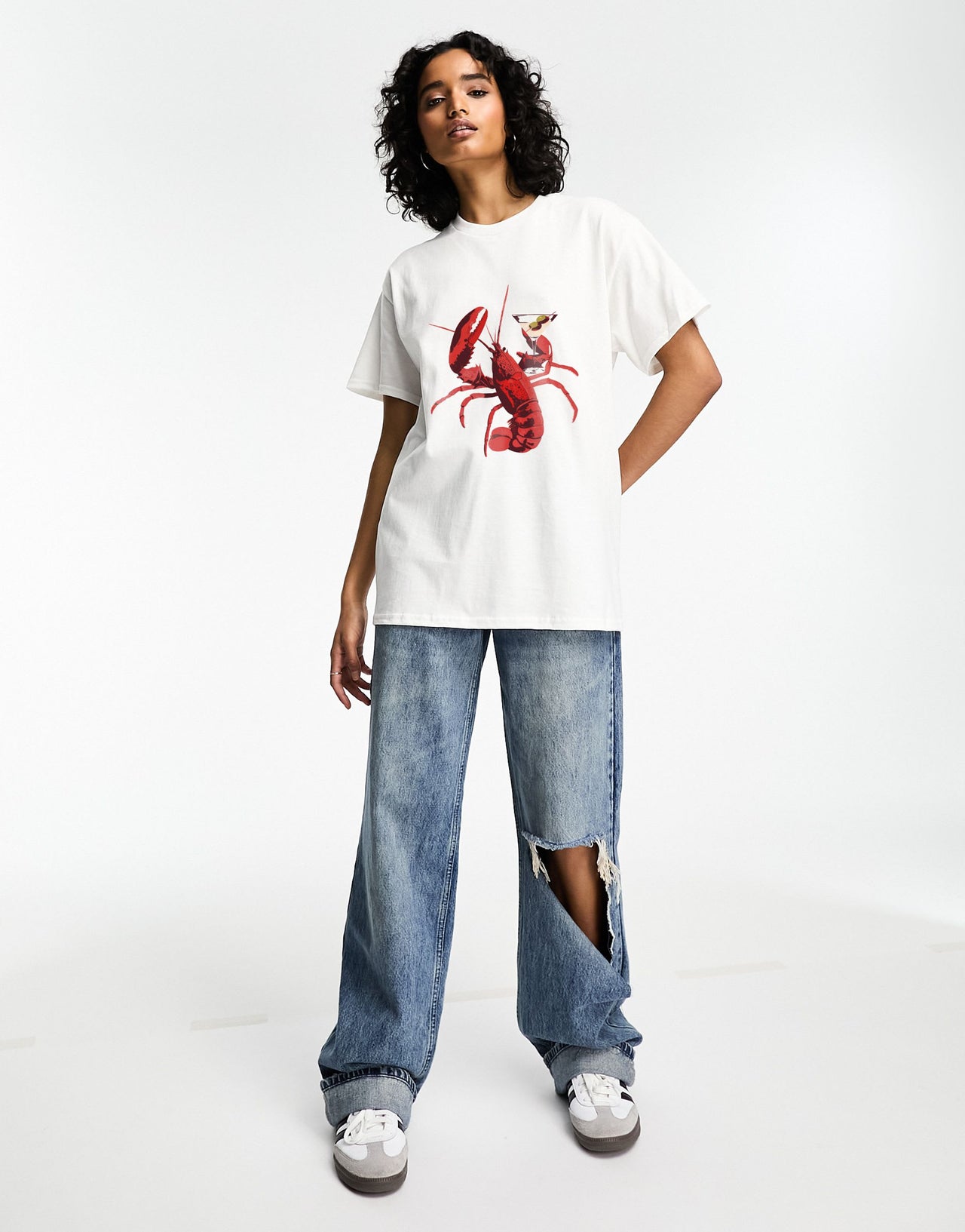 ASOS DESIGN oversized t-shirt with lobster martini graphic in white