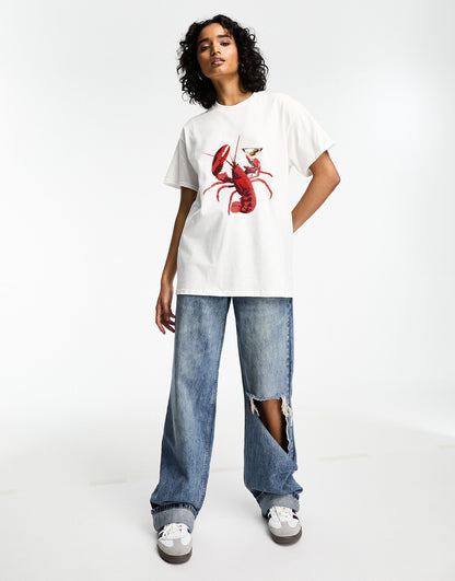 ASOS DESIGN oversized t-shirt with lobster martini graphic in white