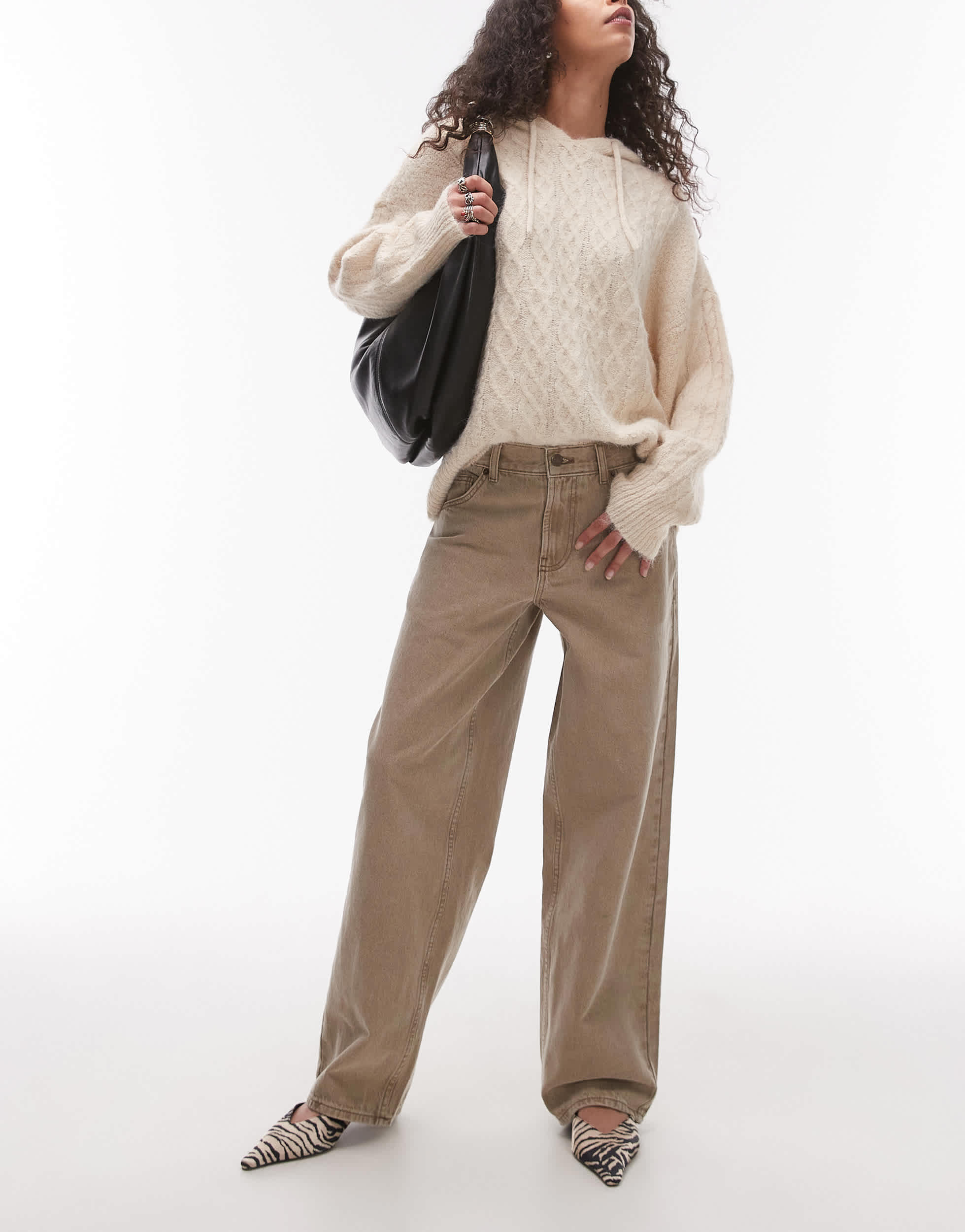 Topshop Cinch low rise relaxed jean in latte brown