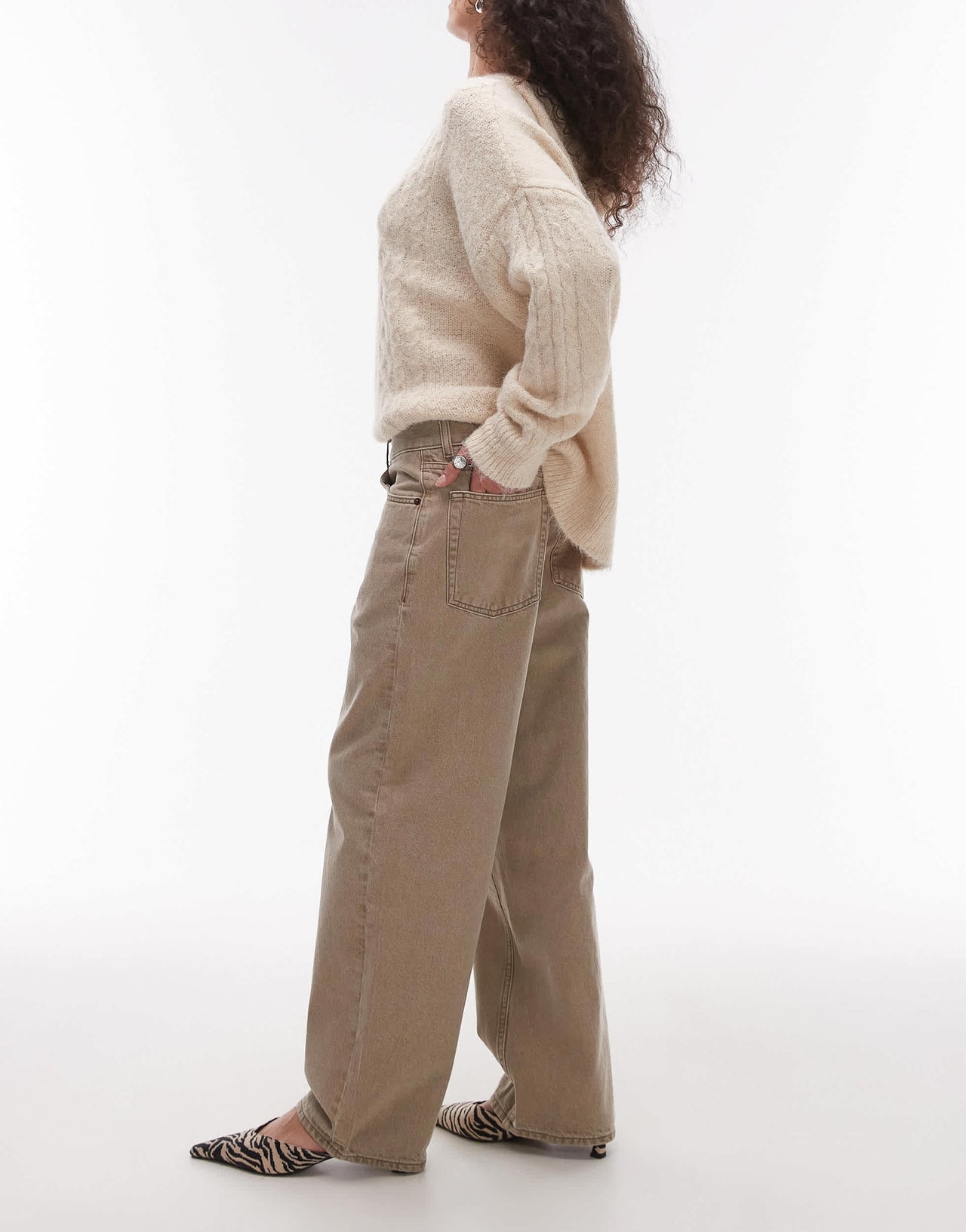 Topshop Cinch low rise relaxed jean in latte brown