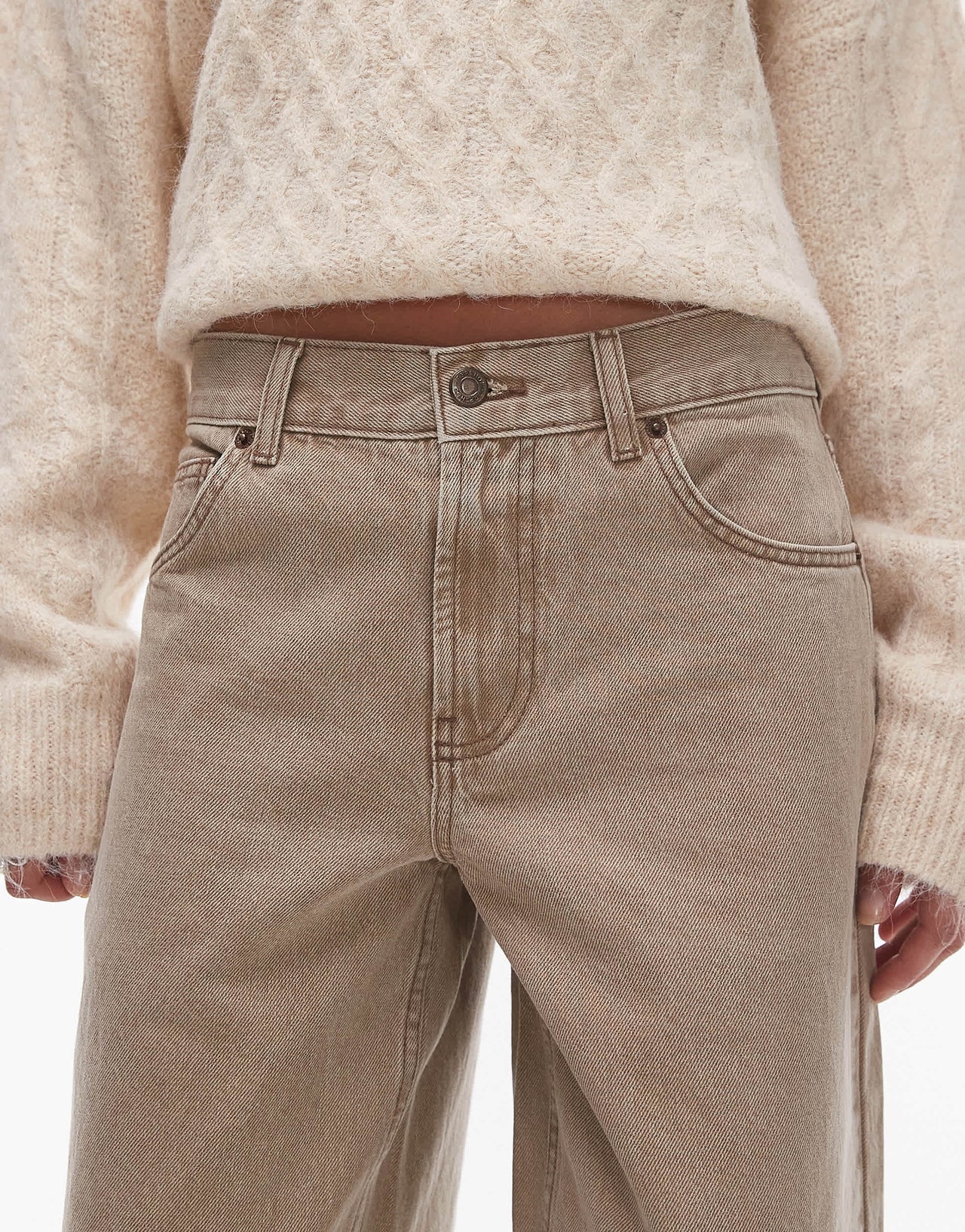 Topshop Cinch low rise relaxed jean in latte brown