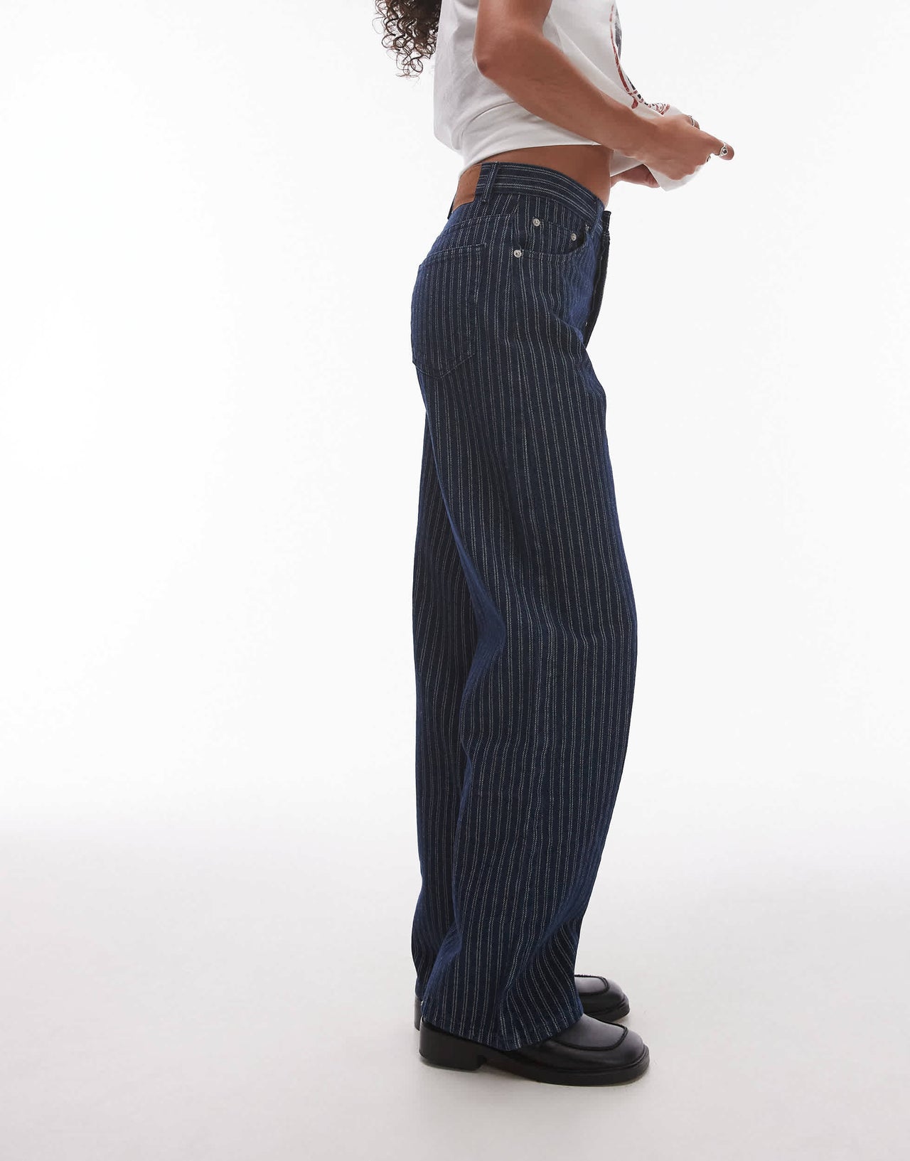 Topshop mid rise loose fit straight jean in indigo stripe