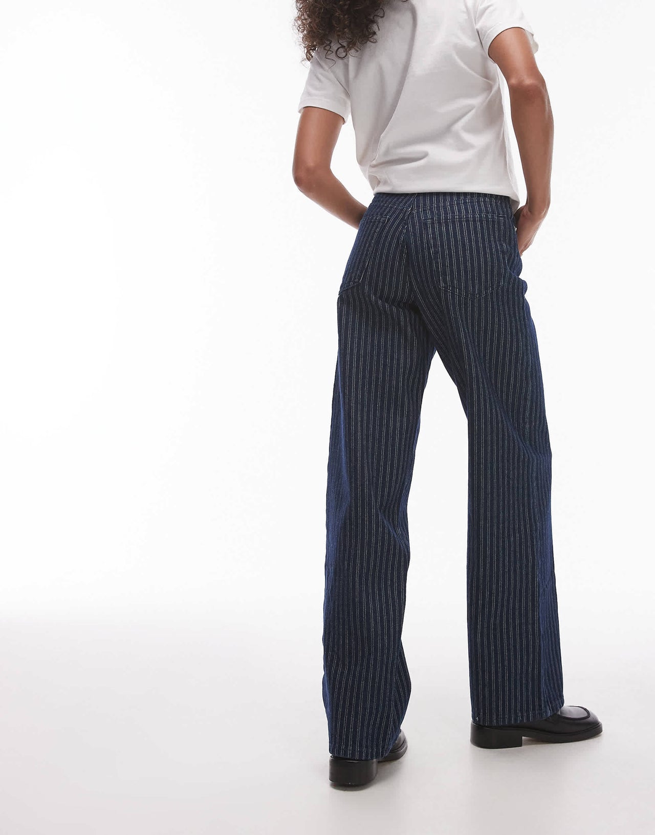Topshop mid rise loose fit straight jean in indigo stripe