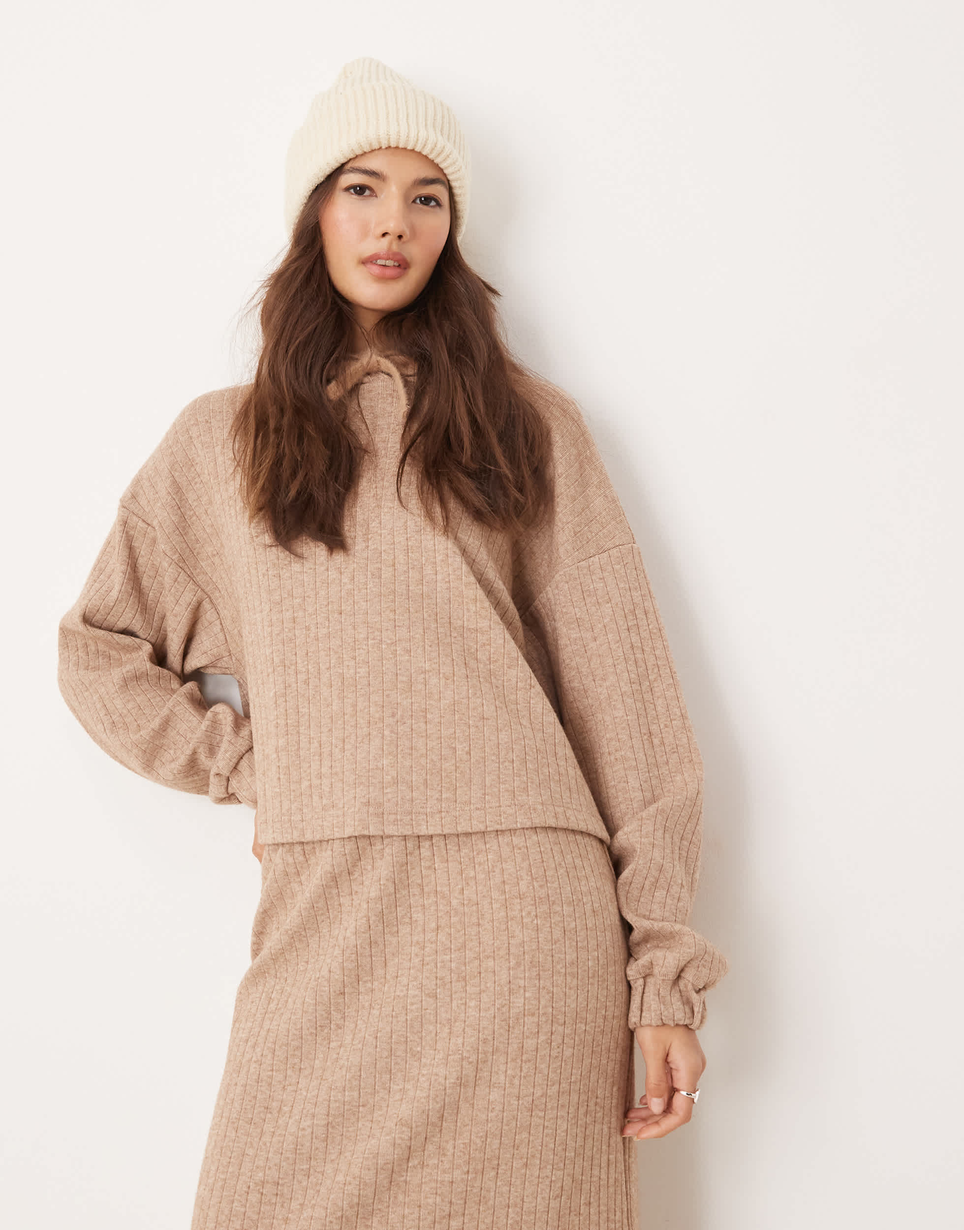 ASOS DESIGN lounge mix & match wide rib hoodie in brown
