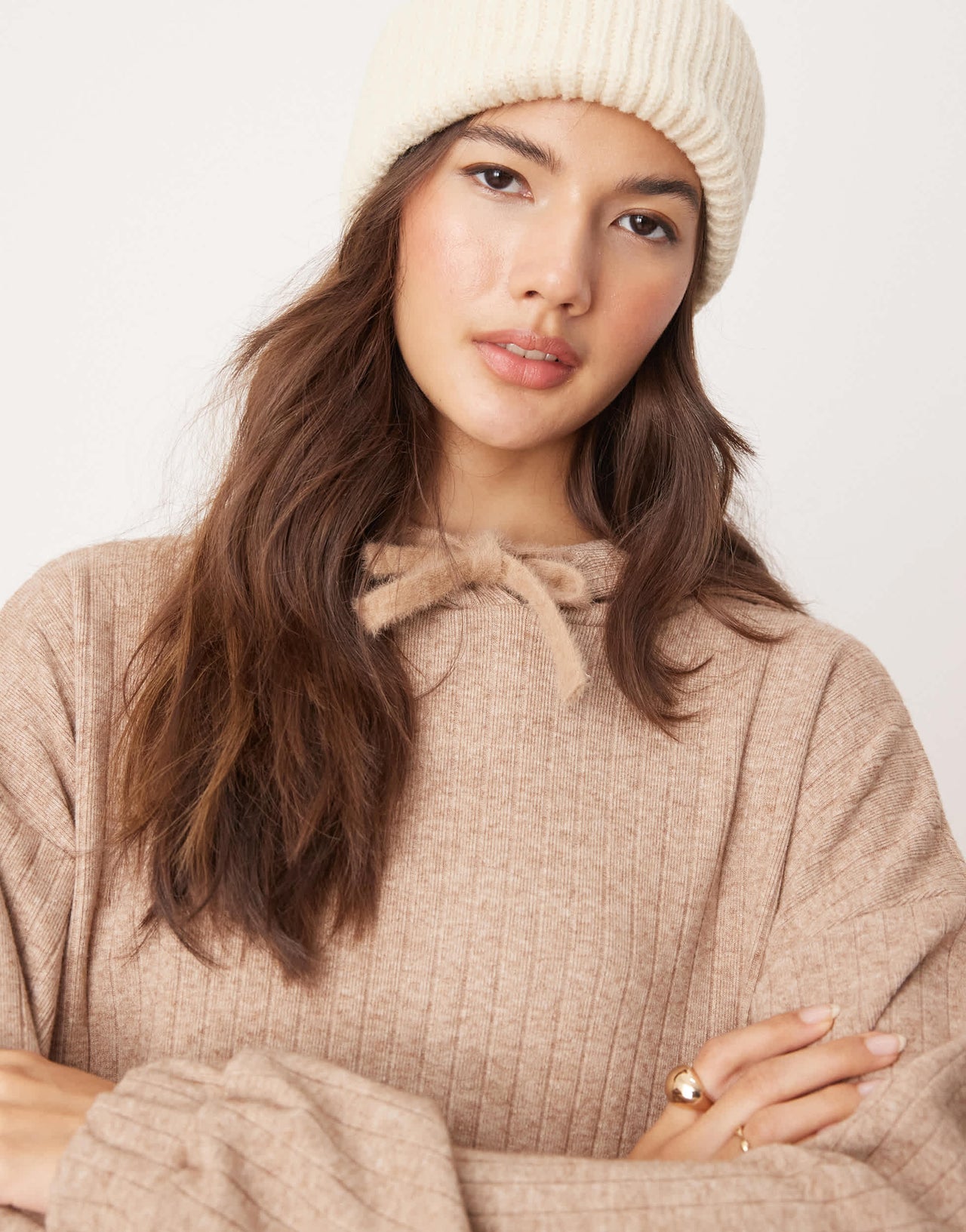 ASOS DESIGN lounge mix & match wide rib hoodie in brown