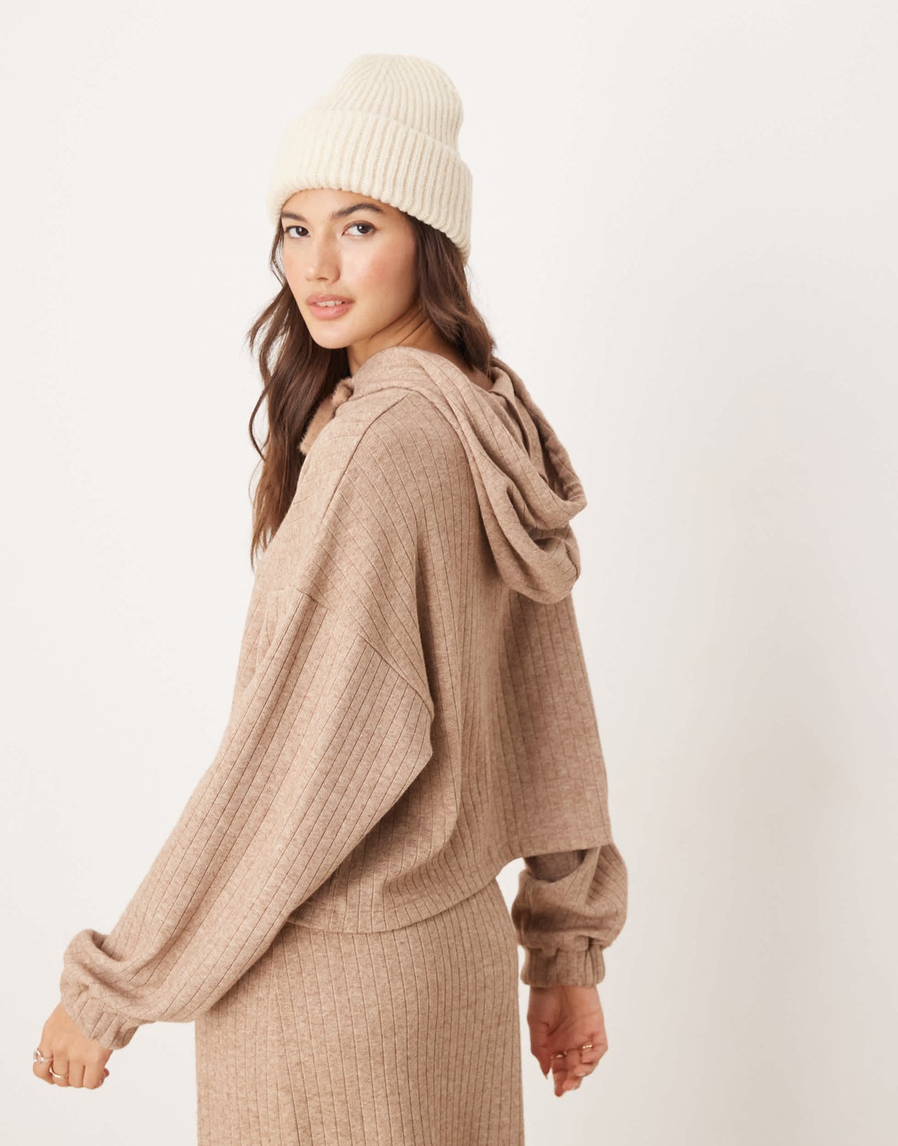 ASOS DESIGN lounge mix & match wide rib hoodie in brown