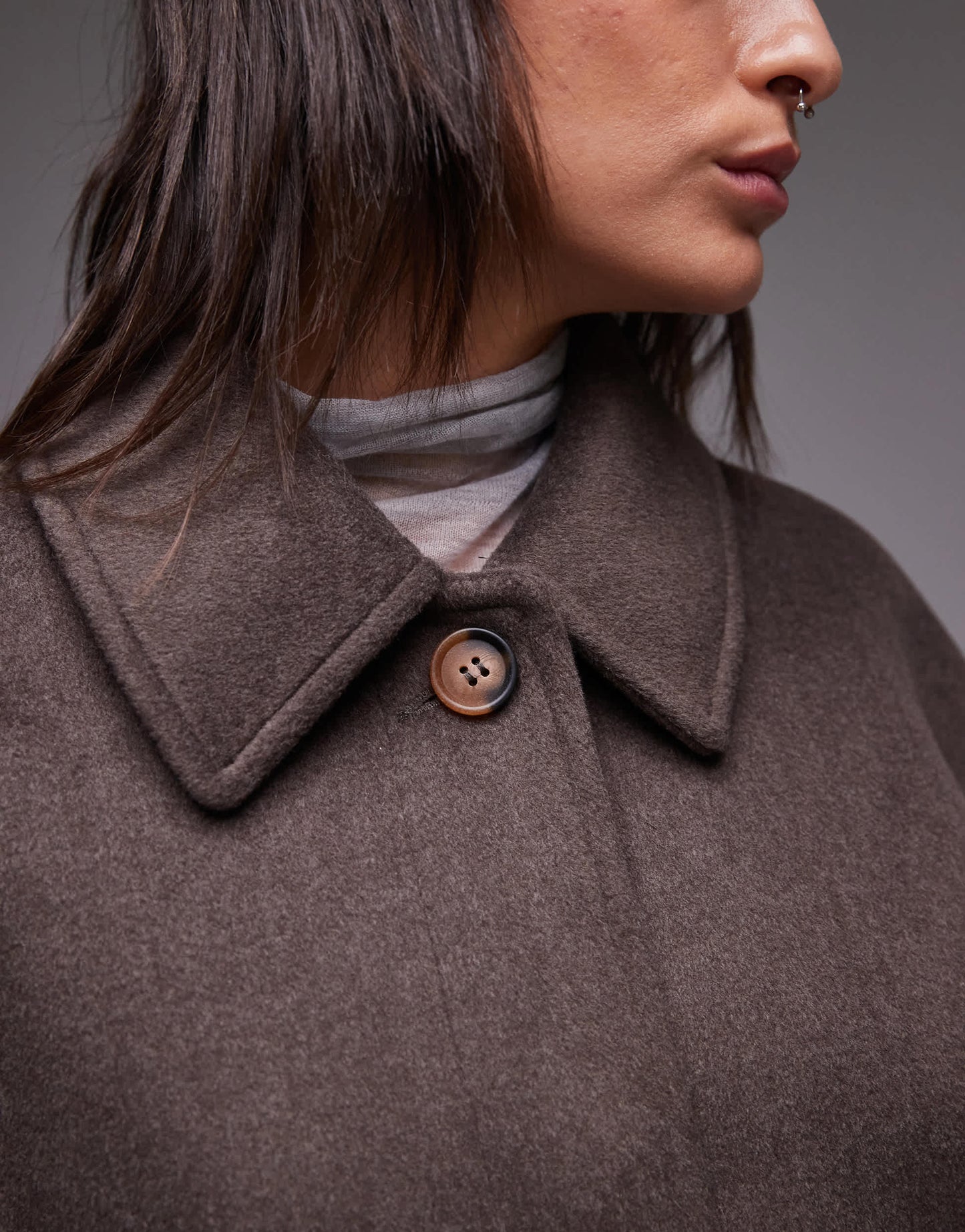 Topshop belted long line formal coat in brown