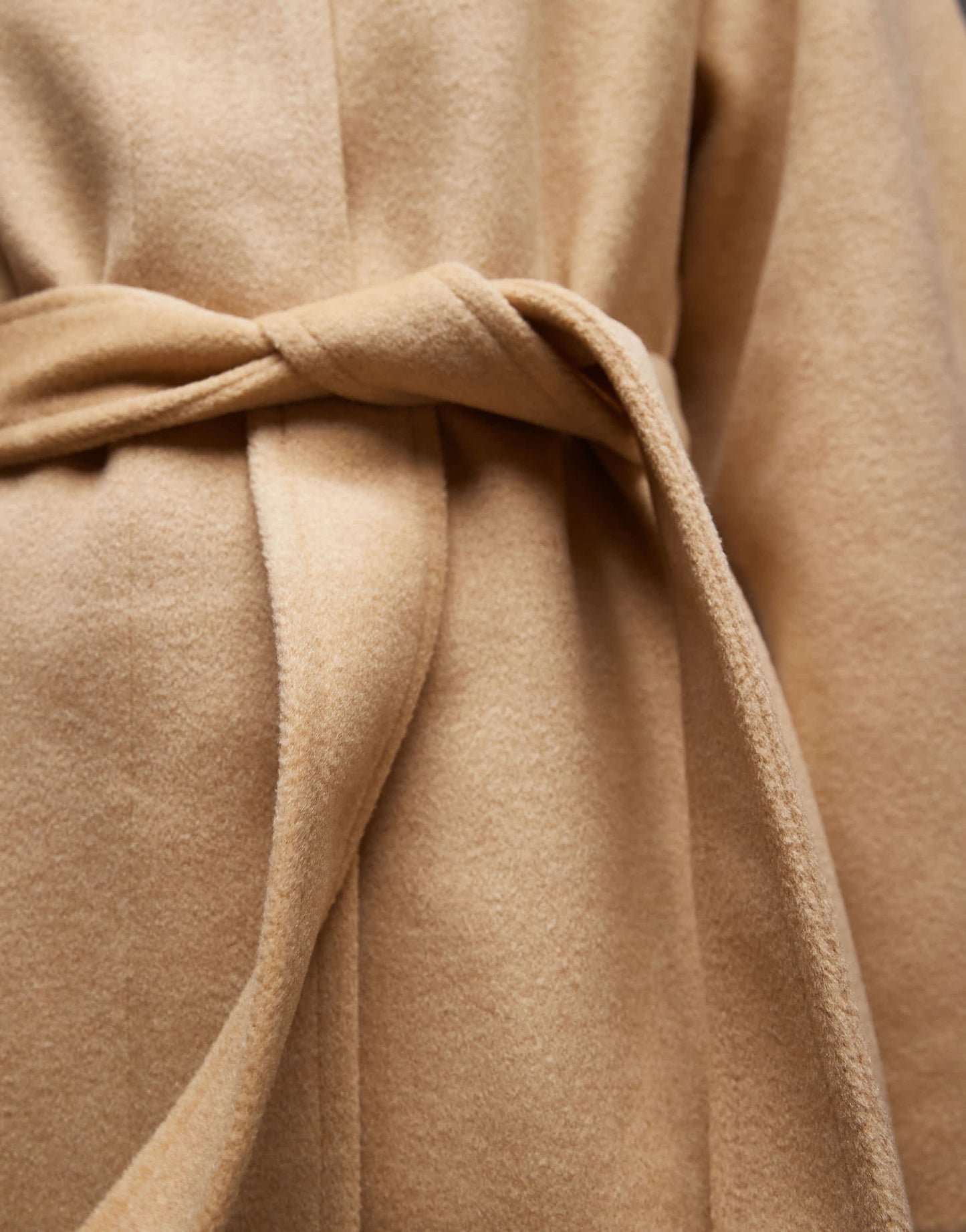 Topshop belted long line formal coat in buttermilk