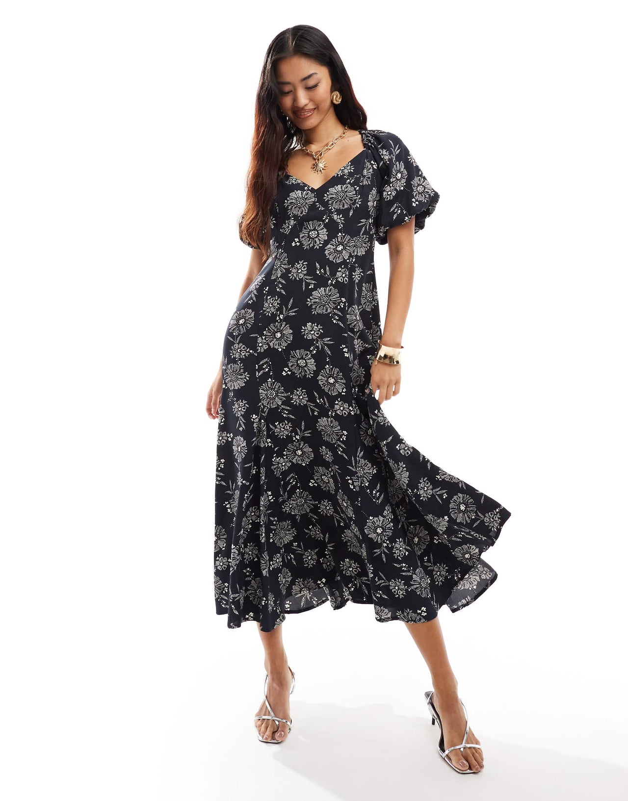 Nobody's Child Callie midaxi dress in black print