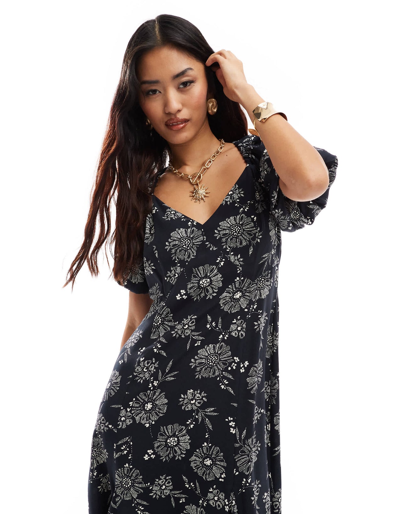 Nobody's Child Callie midaxi dress in black print