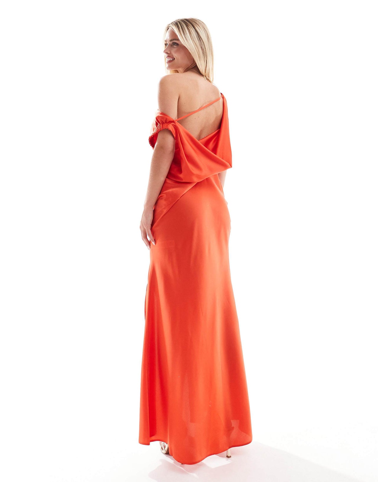 ASOS DESIGN Petite one shoulder ruched detail maxi dress with split in red