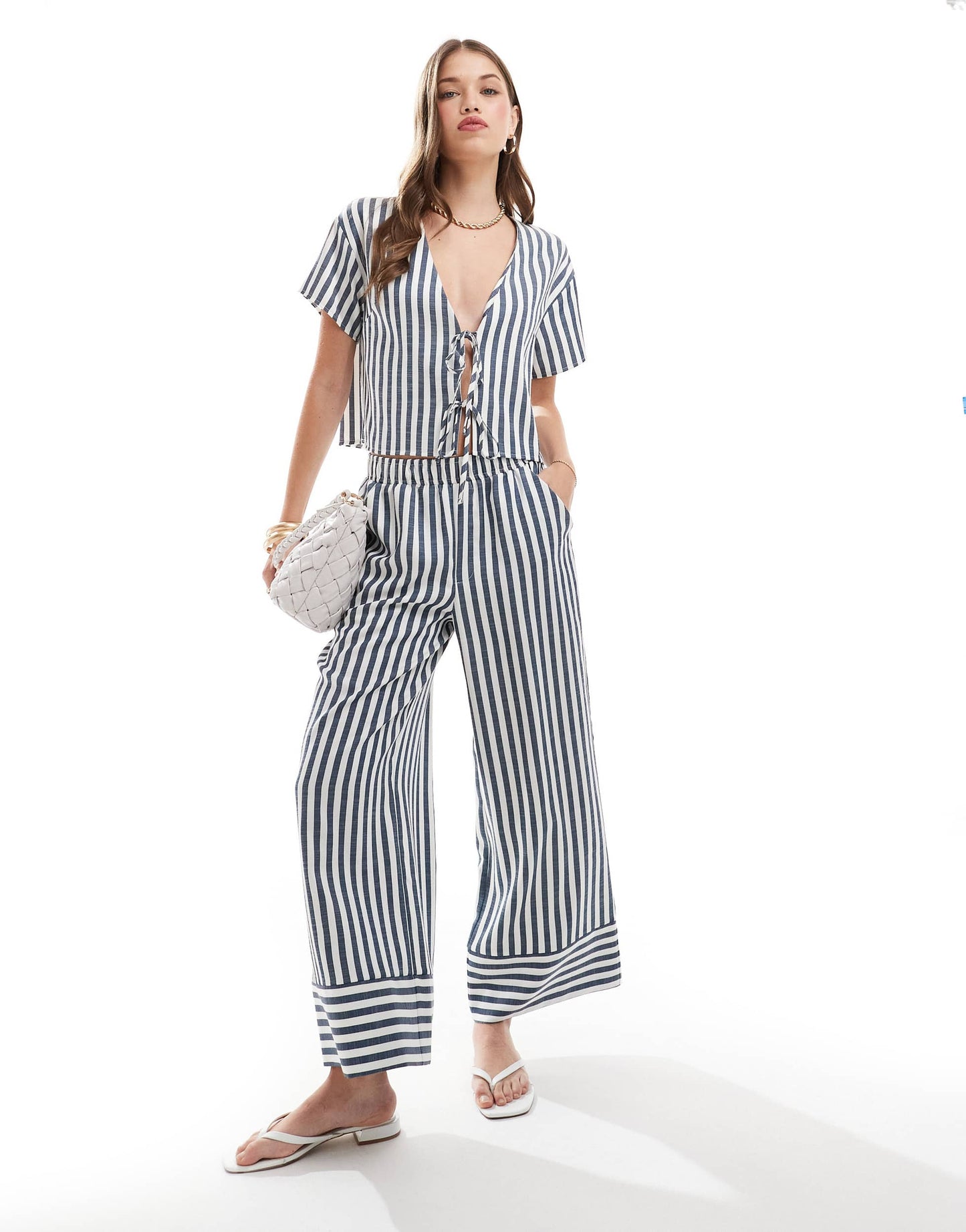 ASOS DESIGN pull on poplin trousers co-ord in blue stripe