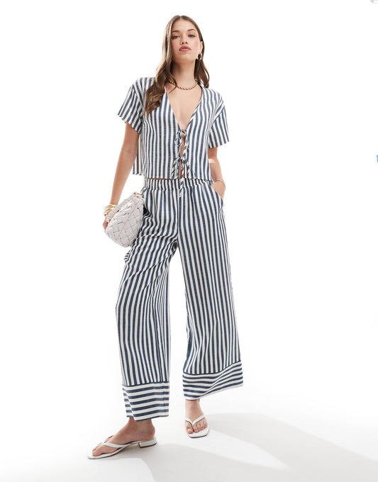ASOS DESIGN pull on poplin trousers co-ord in blue stripe