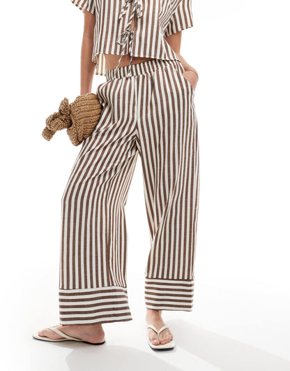 ASOS DESIGN pull on poplin trousers co-ord in brown stripe