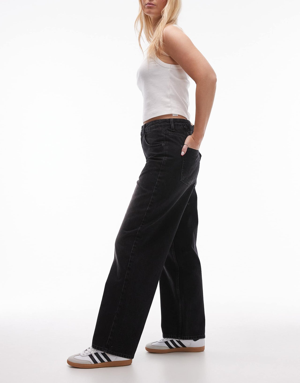 Topshop Hourglass Cinch low rise relaxed jean in deep black