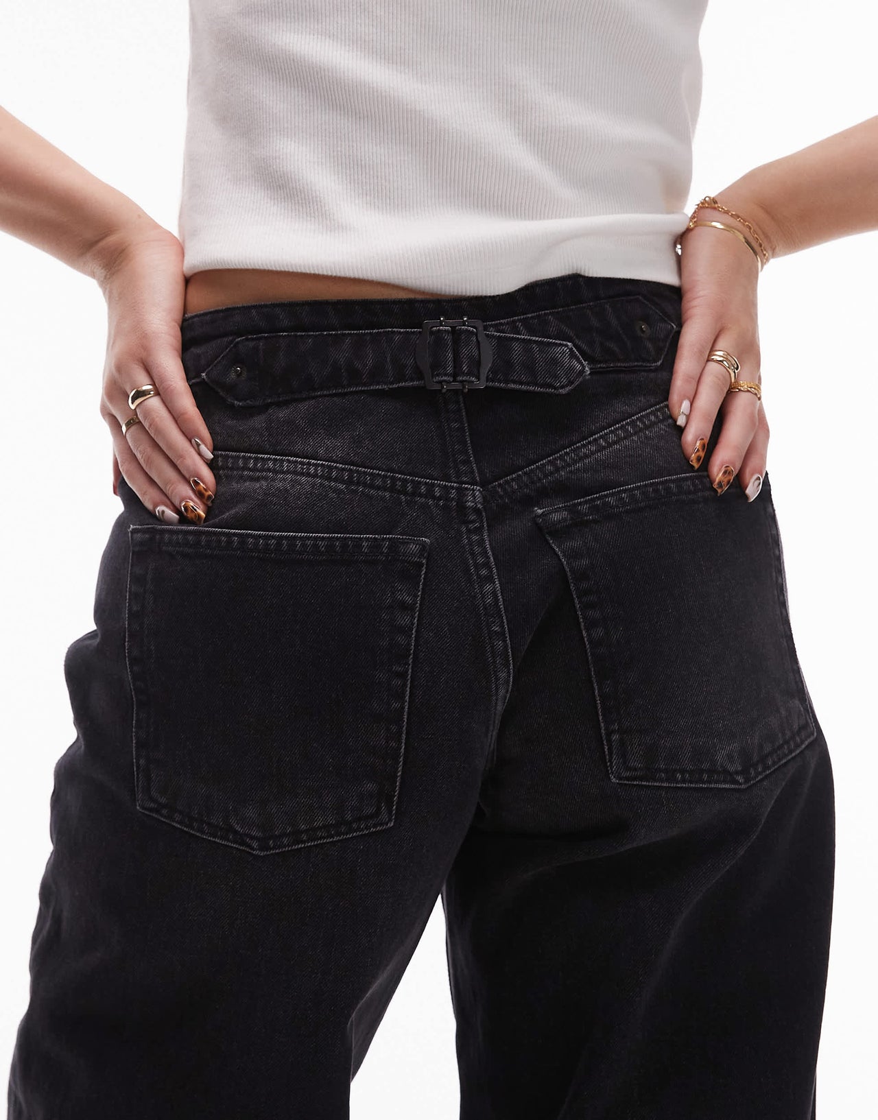 Topshop Hourglass Cinch low rise relaxed jean in deep black