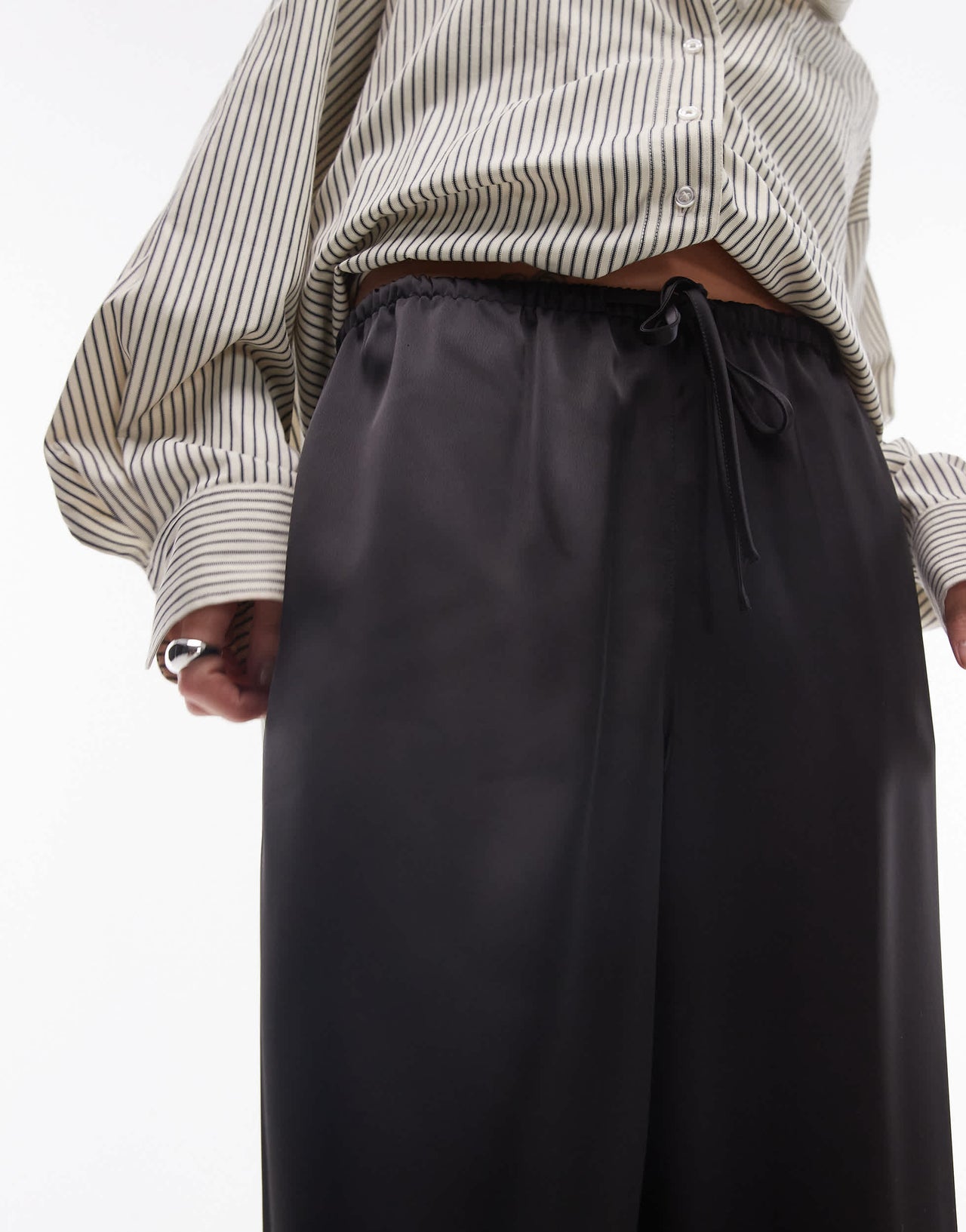 Topshop satin drawcord trouser in black