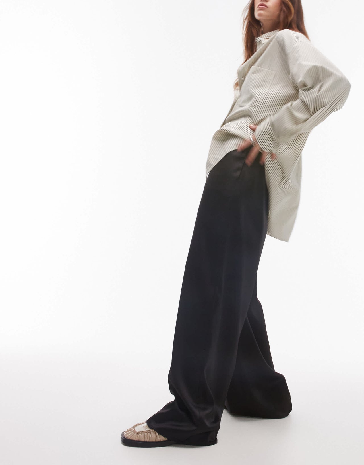 Topshop satin drawcord trouser in black