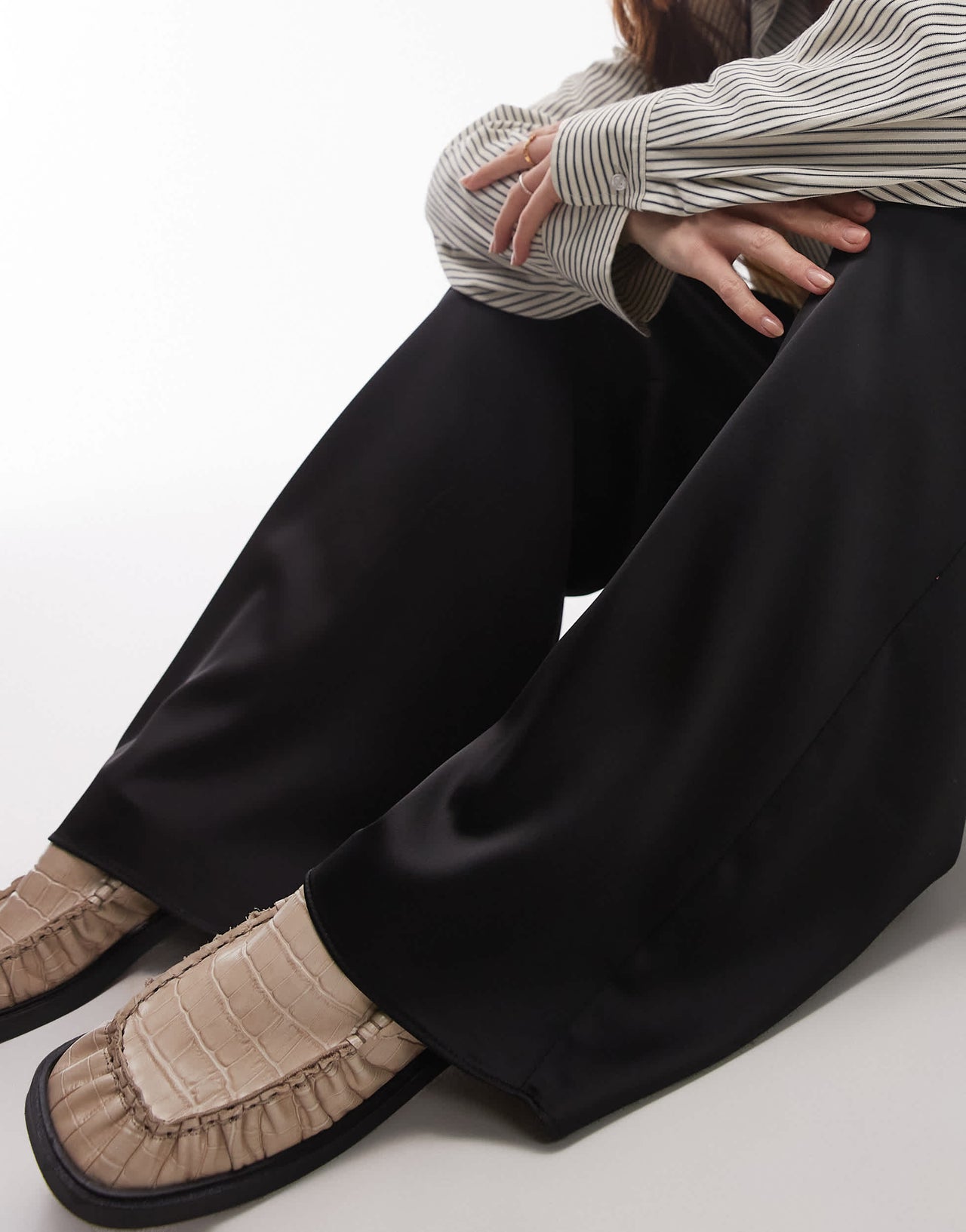 Topshop satin drawcord trouser in black