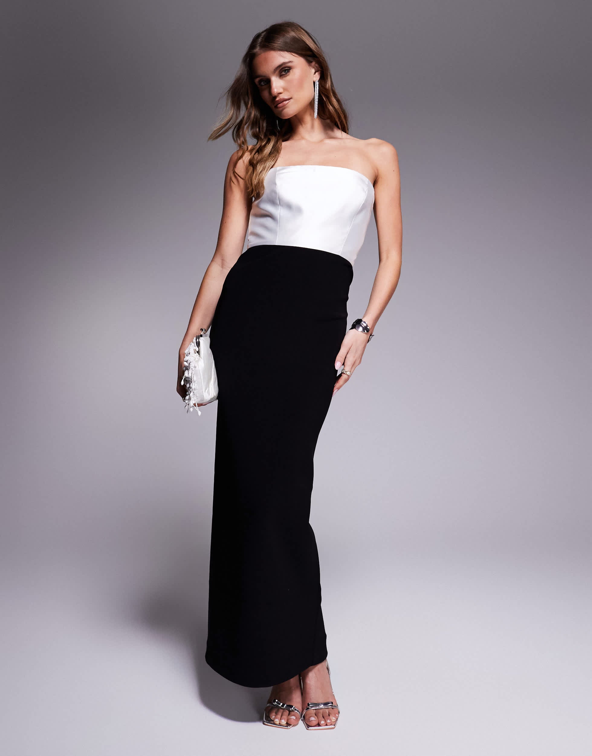 Forever New contrast drape maxi dress in black and white