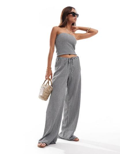 ASOS DESIGN textured bandeau co-ord in mono gingham