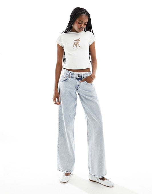 Motel low rise parallel jeans in acid light blue wash