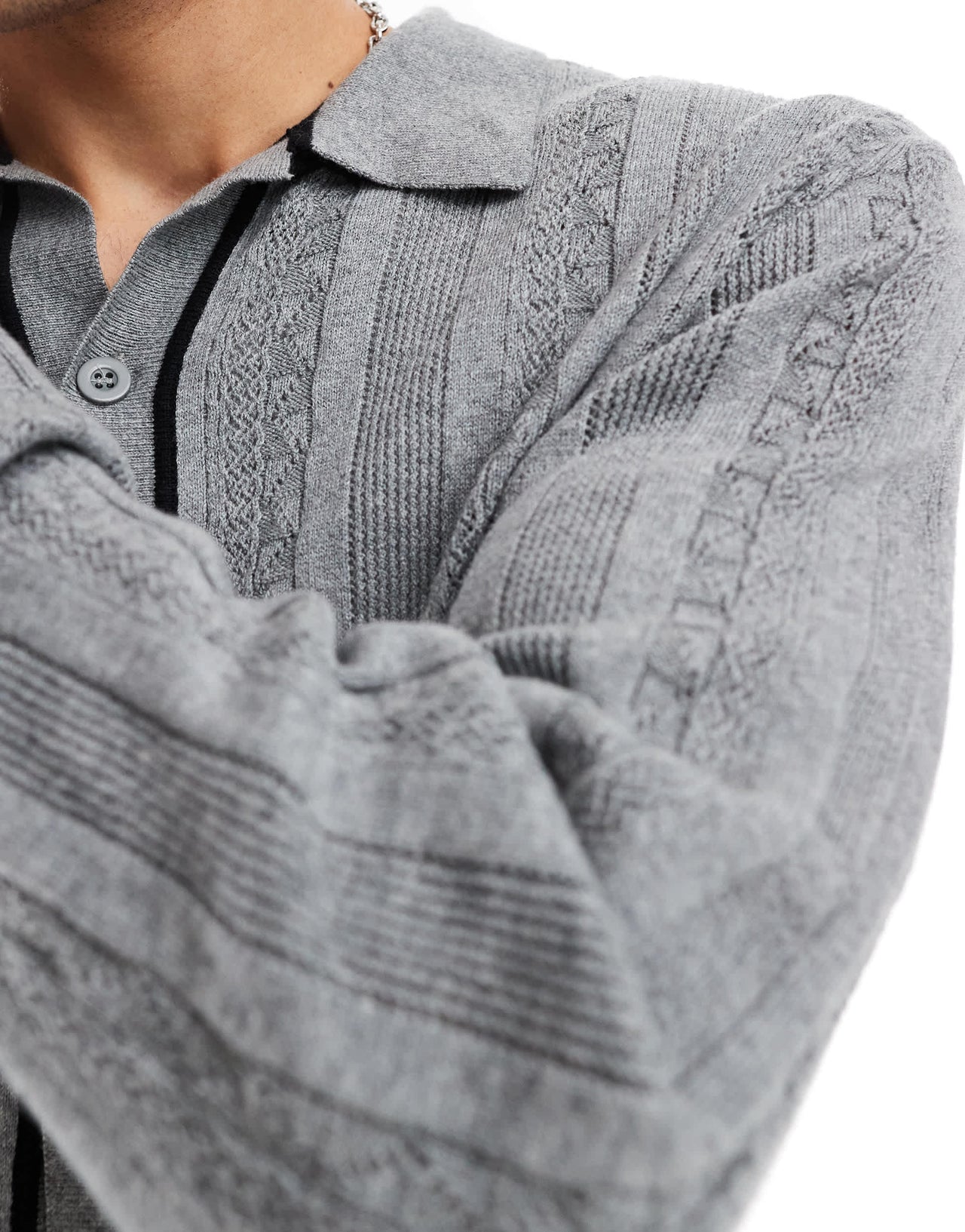 Native Youth knitted jacquard stripe long sleeve shirt in grey